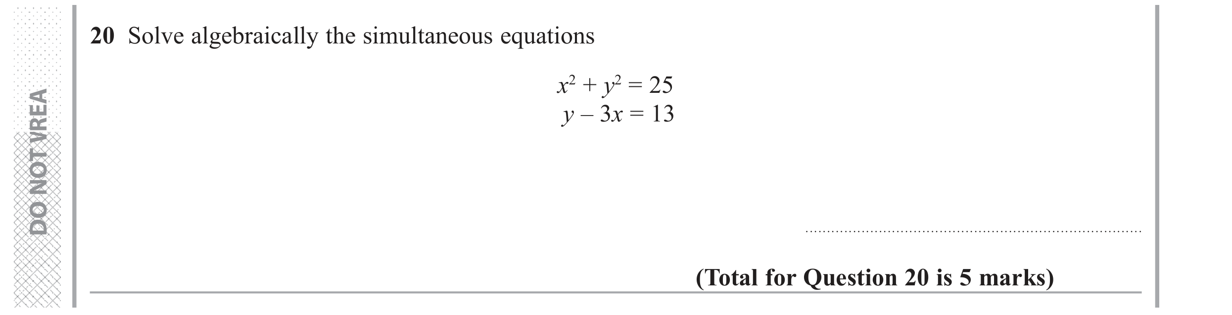Question 20 — Simultaneous Equations — Edexcel GCSE June 2017