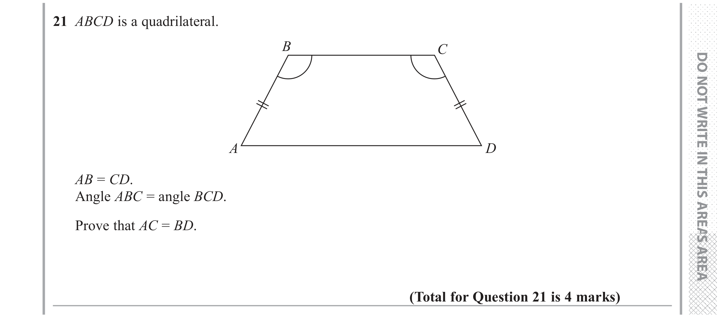 Question 21 — Congruence and Similarity — Edexcel GCSE June 2017