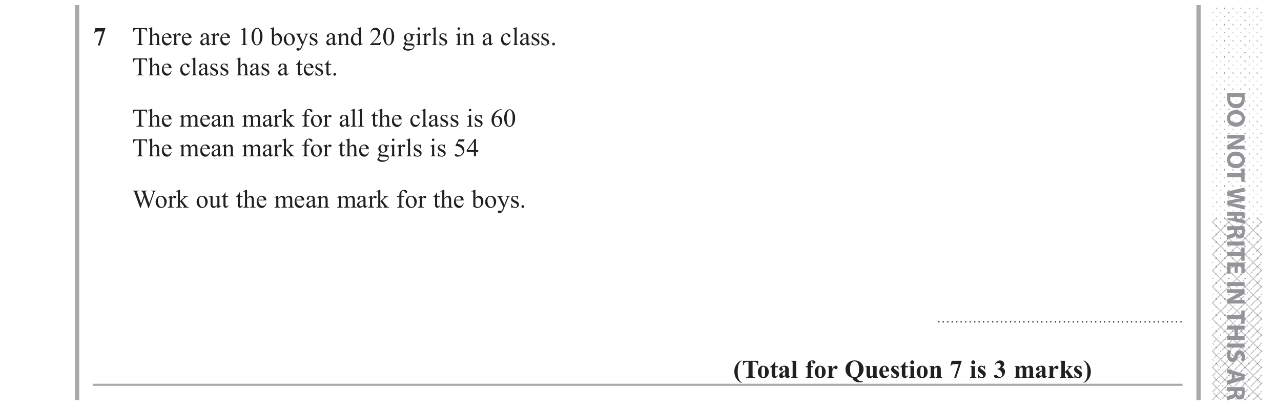Question 7 — Mean/Median/Mode/Range — Edexcel GCSE June 2017