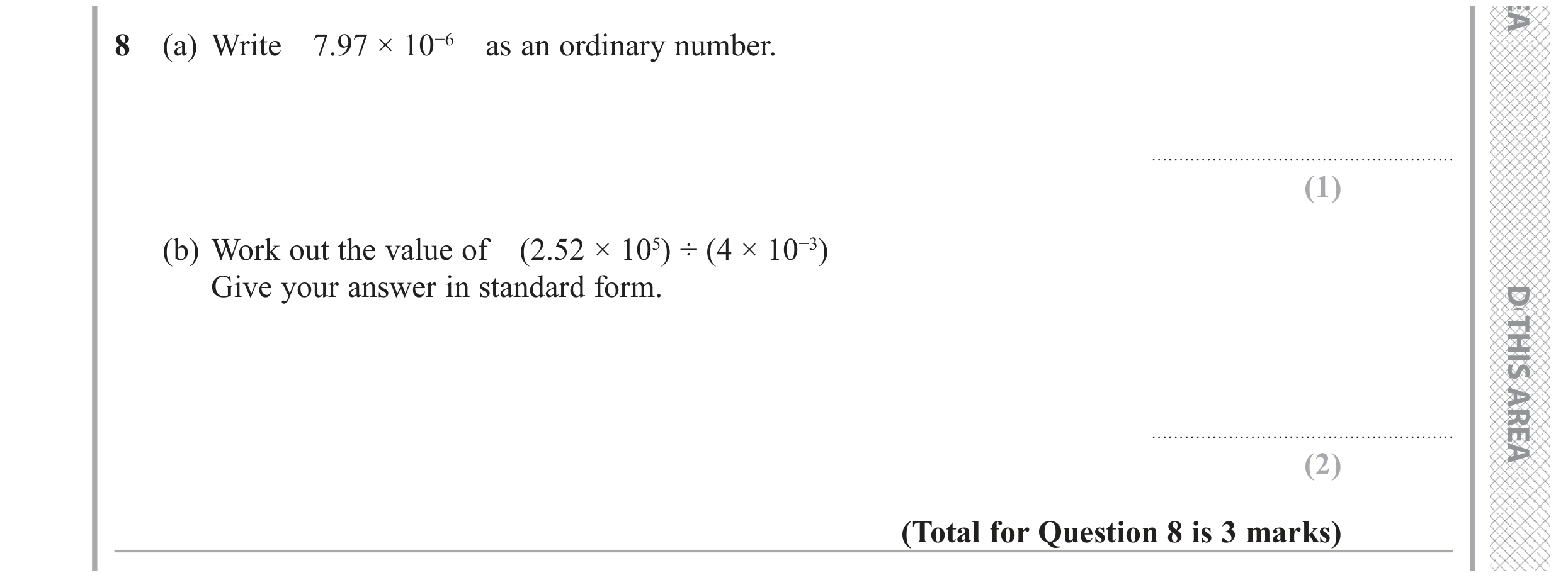 Question 8 — Standard Form — Edexcel GCSE June 2017