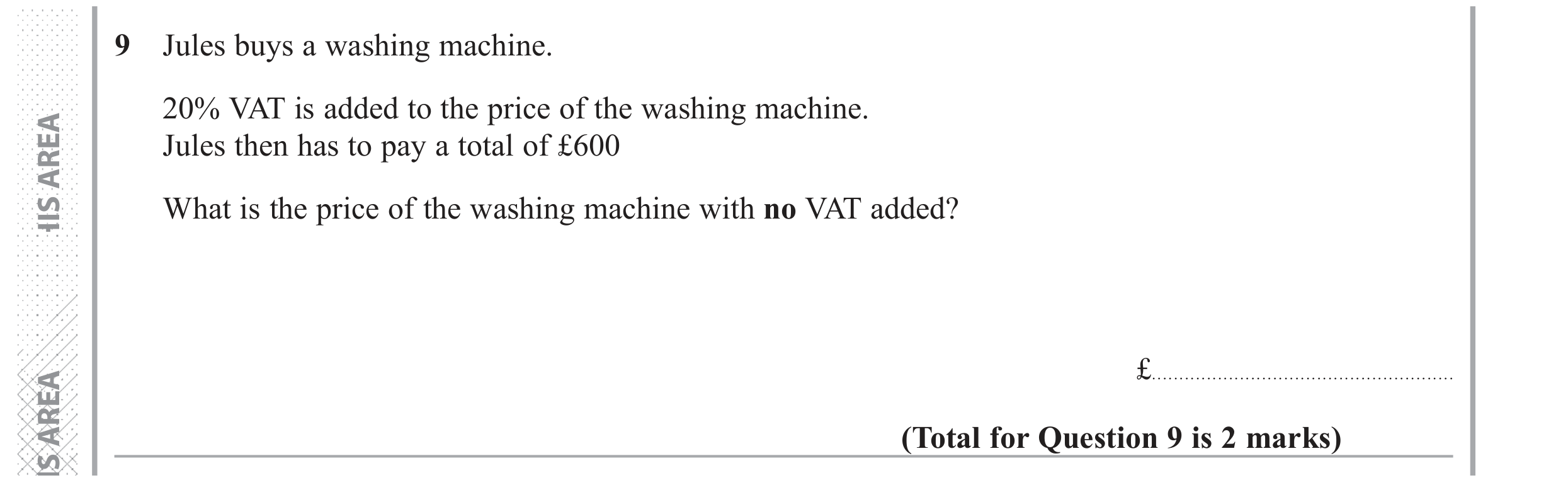 Question 9 — Percentages — Edexcel GCSE June 2017