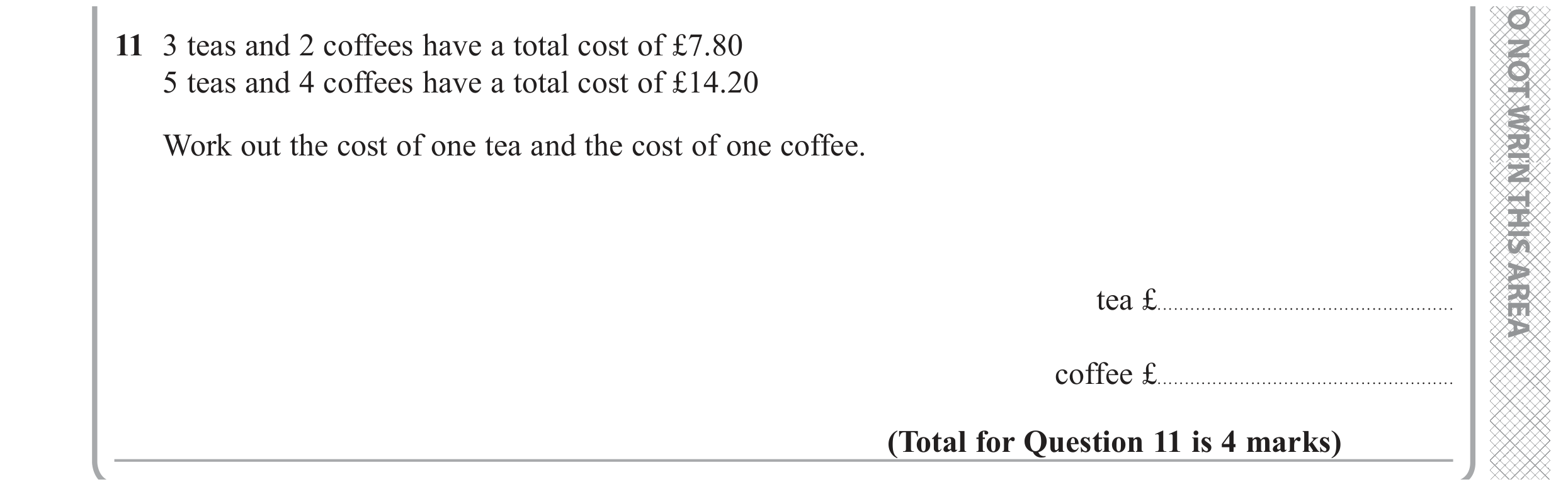 Question 11 — Simultaneous Equations — Edexcel GCSE November 2017