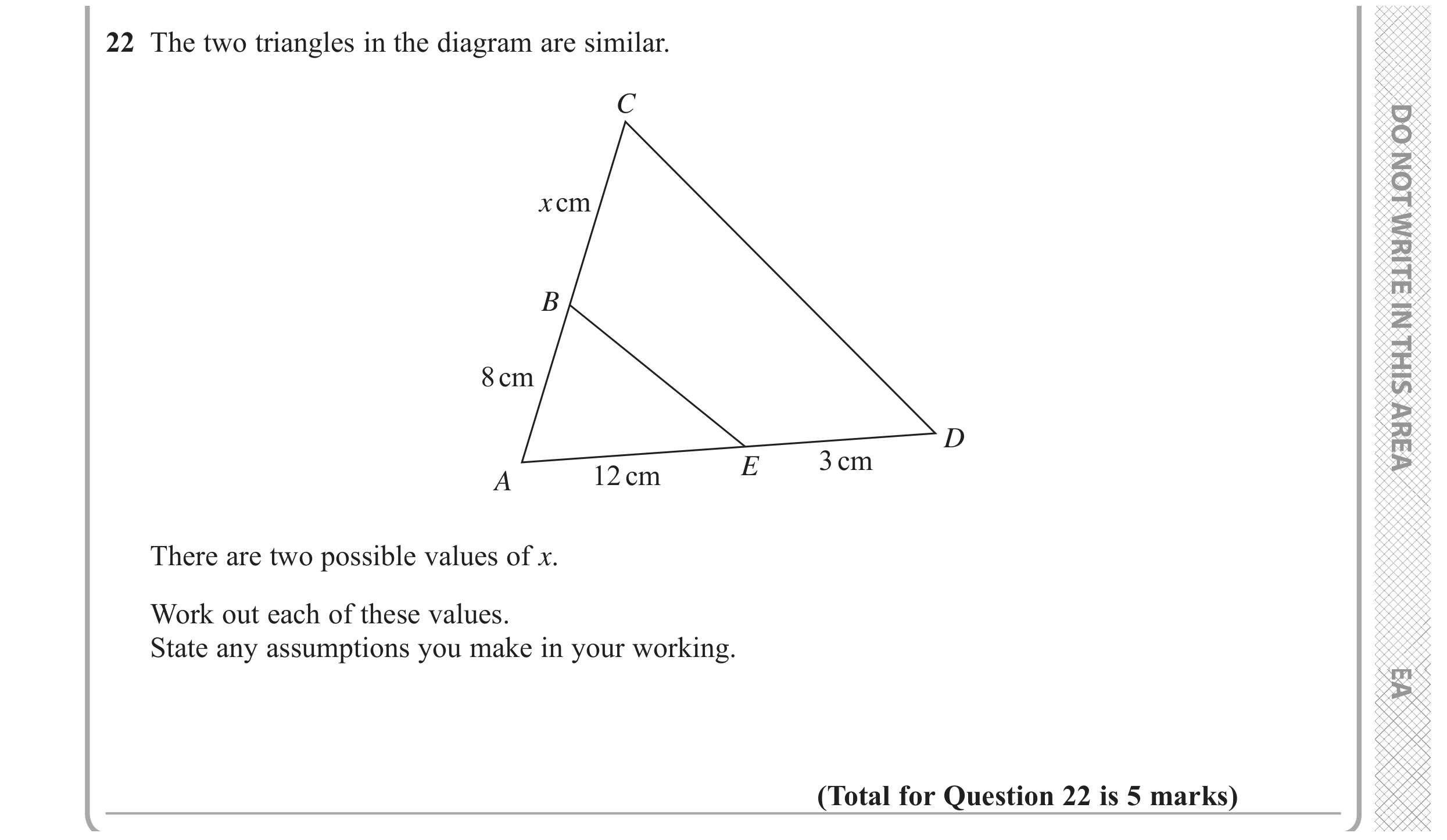 Question 22 — Congruence and Similarity — Edexcel GCSE November 2017
