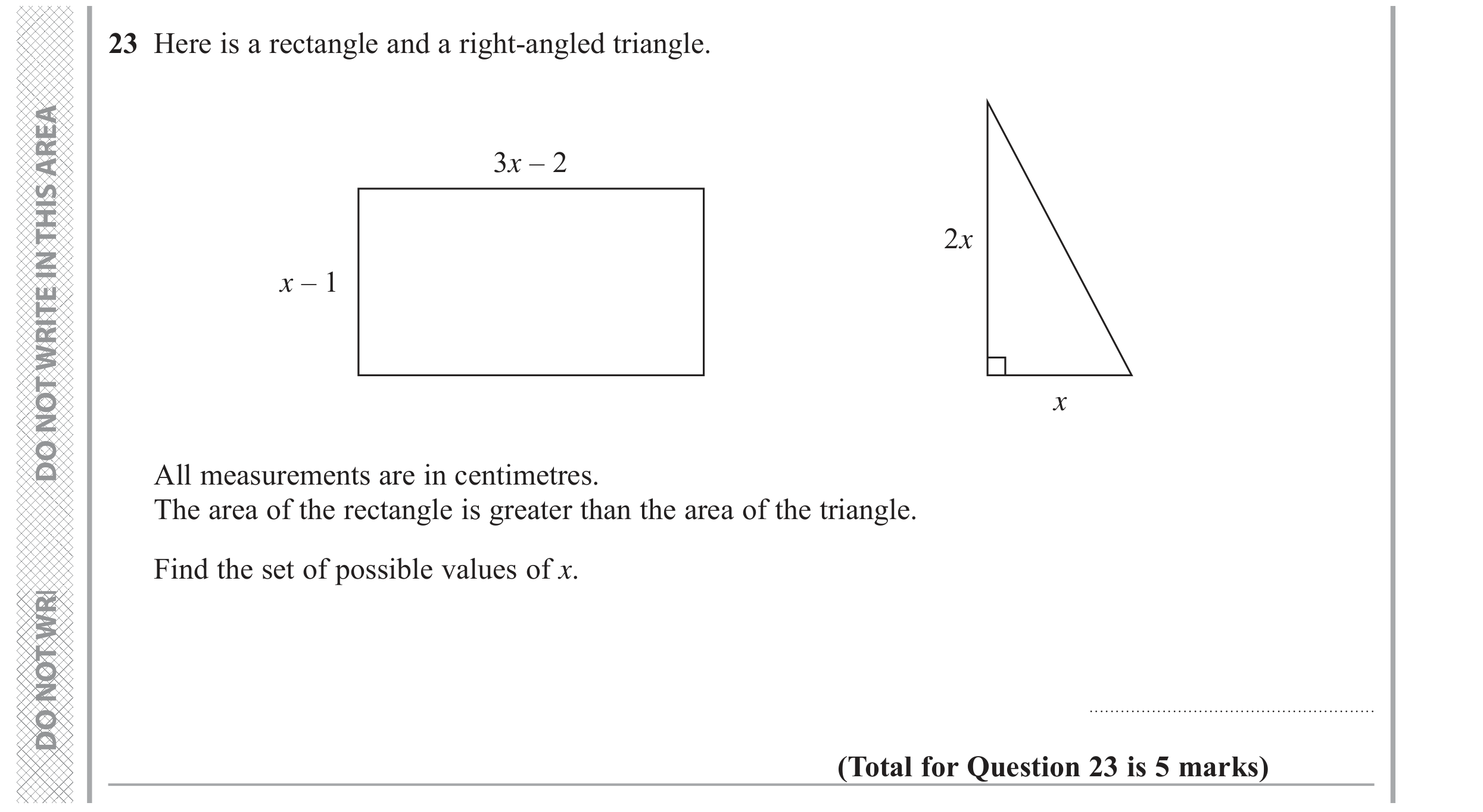 Question 23 — Inequalities, Perimeter and Area — Edexcel GCSE November 2017