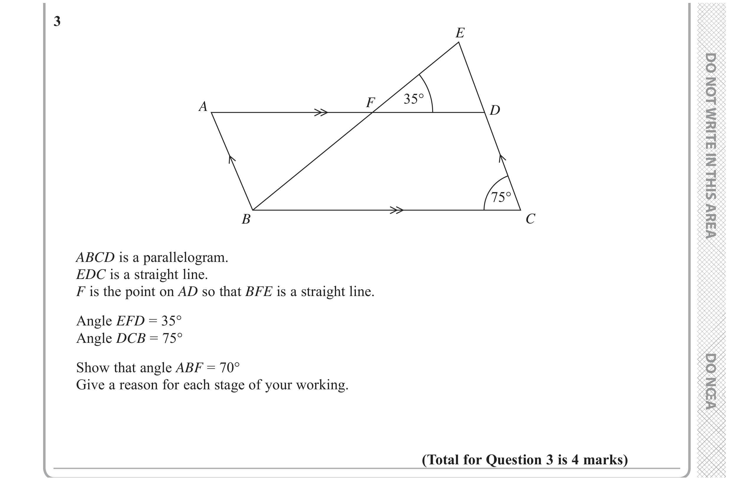 Question 3 — Angles, Angles in Parallel Lines — Edexcel GCSE November 2017