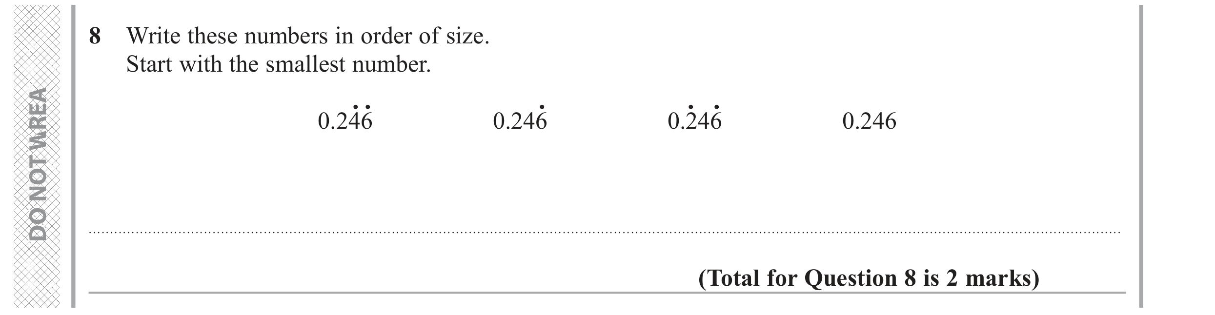 Question 8 — Decimals — Edexcel GCSE November 2017