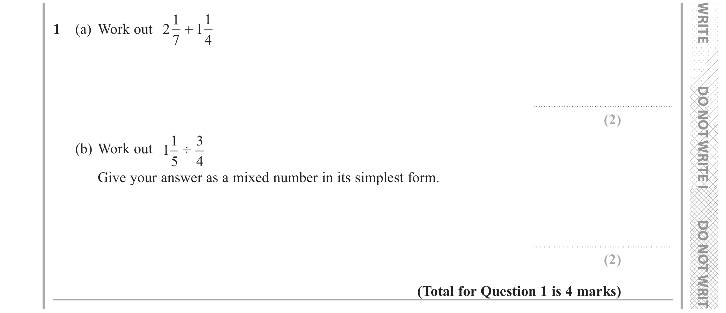 Question 1 — Fractions — Edexcel GCSE June 2018
