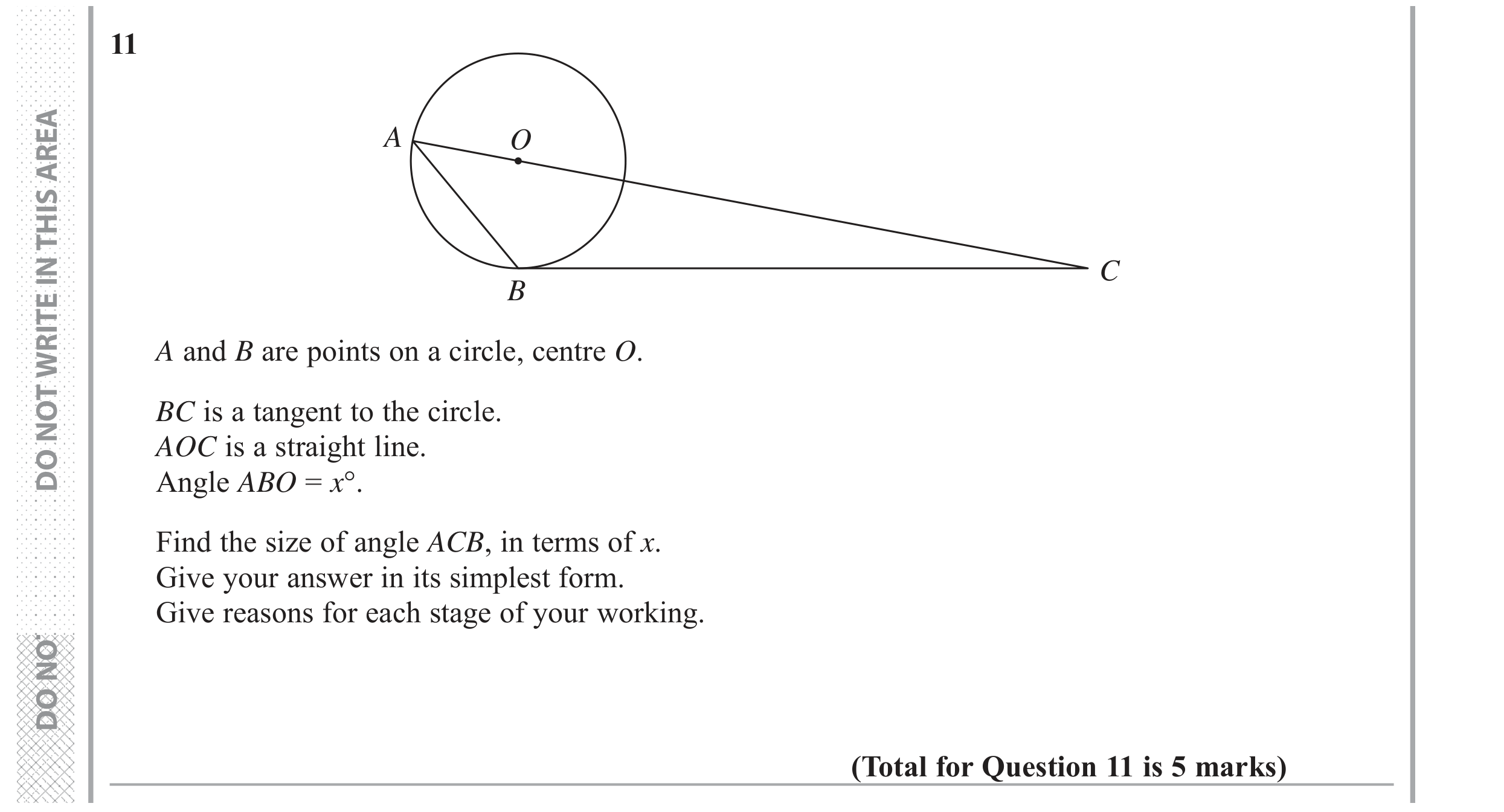 Question 11 — Circle Theorems — Edexcel GCSE June 2018