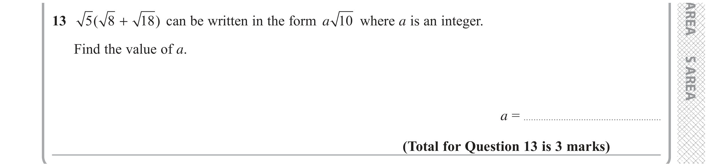 Question 13 — Surds — Edexcel GCSE June 2018