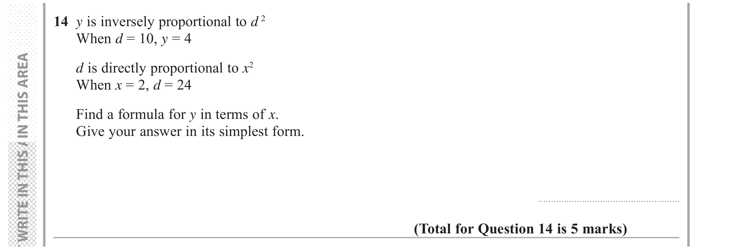 Question 14 — Proportion — Edexcel GCSE June 2018