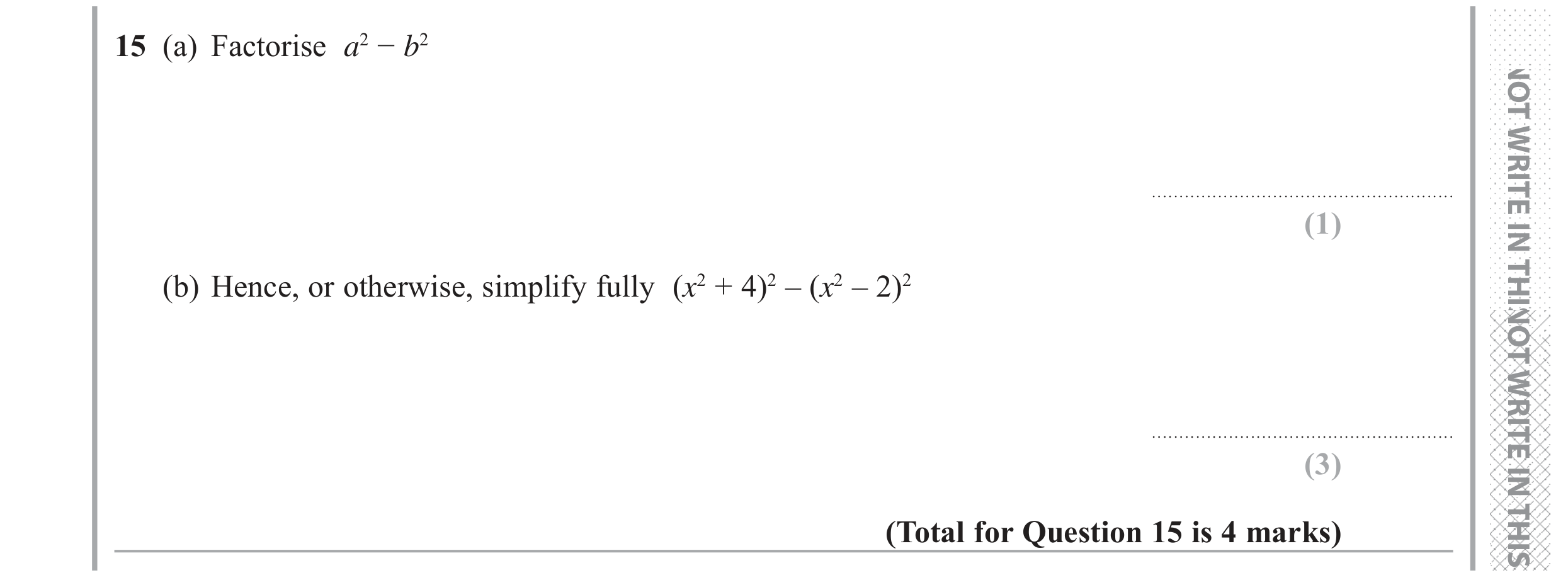 Question 15 — Algebra (Expand/Simplify/Factorise) — Edexcel GCSE June 2018