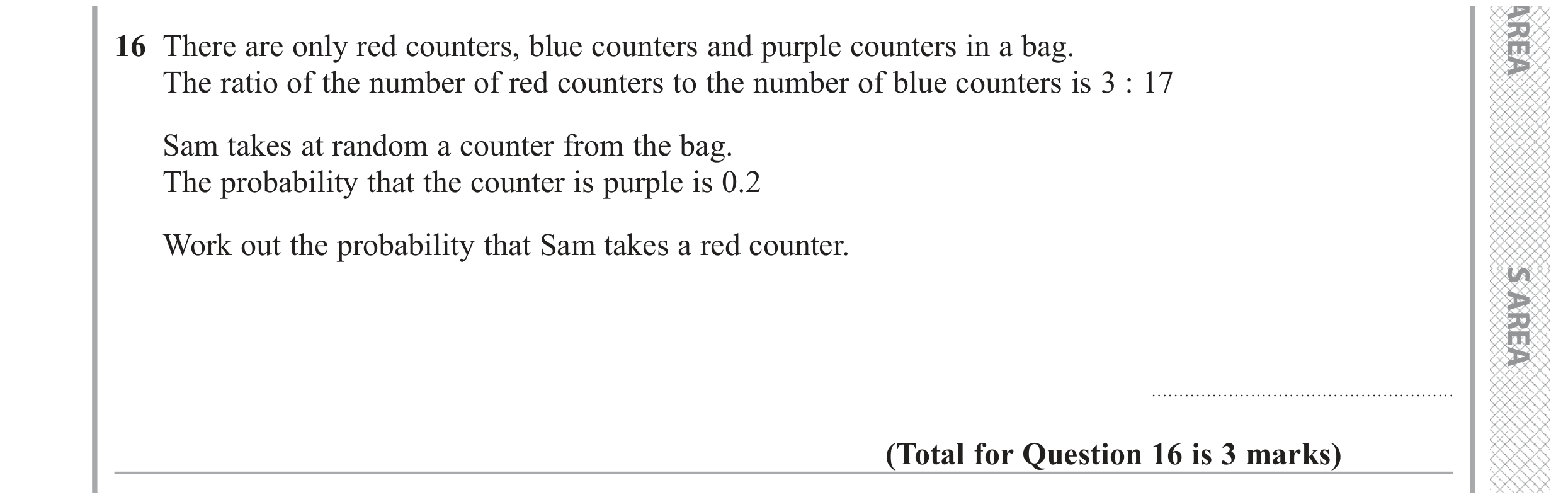 Question 16 — Probability, Ratios — Edexcel GCSE June 2018