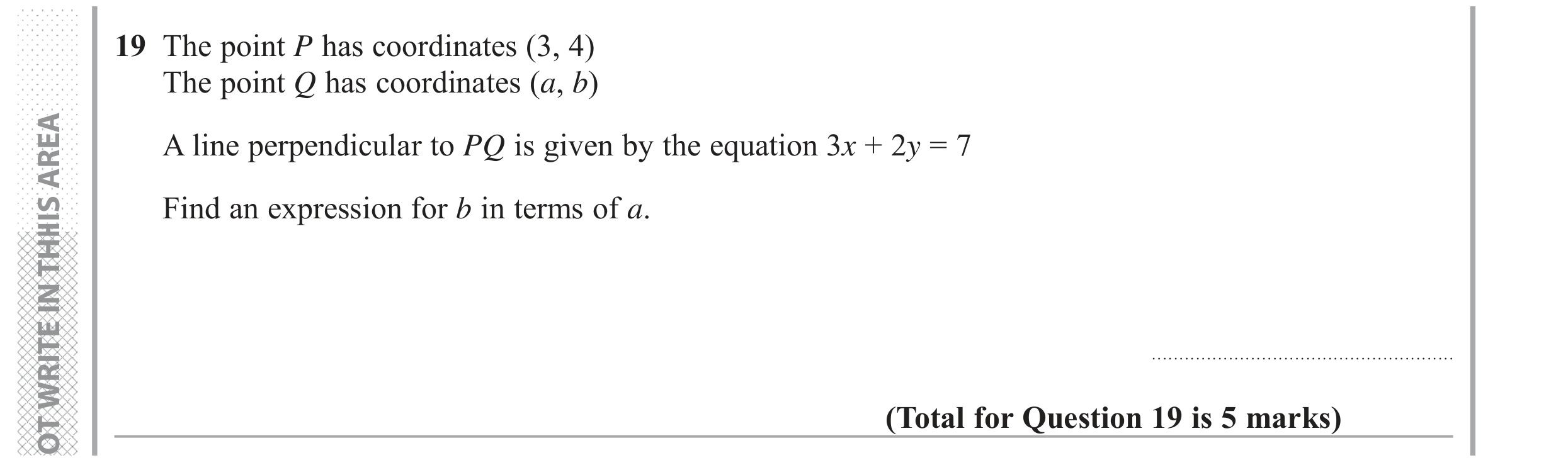 Question 19 — Straight Line Graphs — Edexcel GCSE June 2018