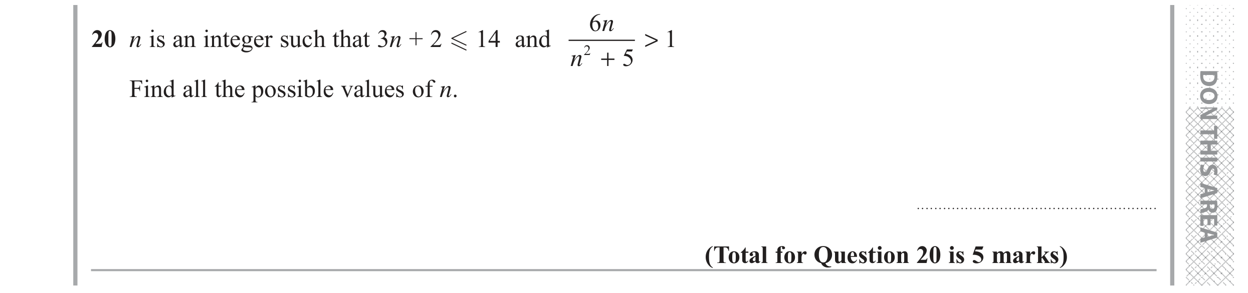 Question 20 — Inequalities — Edexcel GCSE June 2018