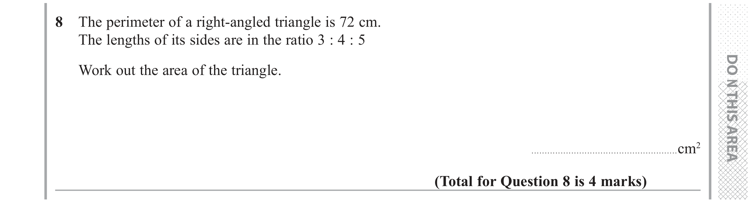 Question 8 — Ratios, Perimeter and Area — Edexcel GCSE June 2018
