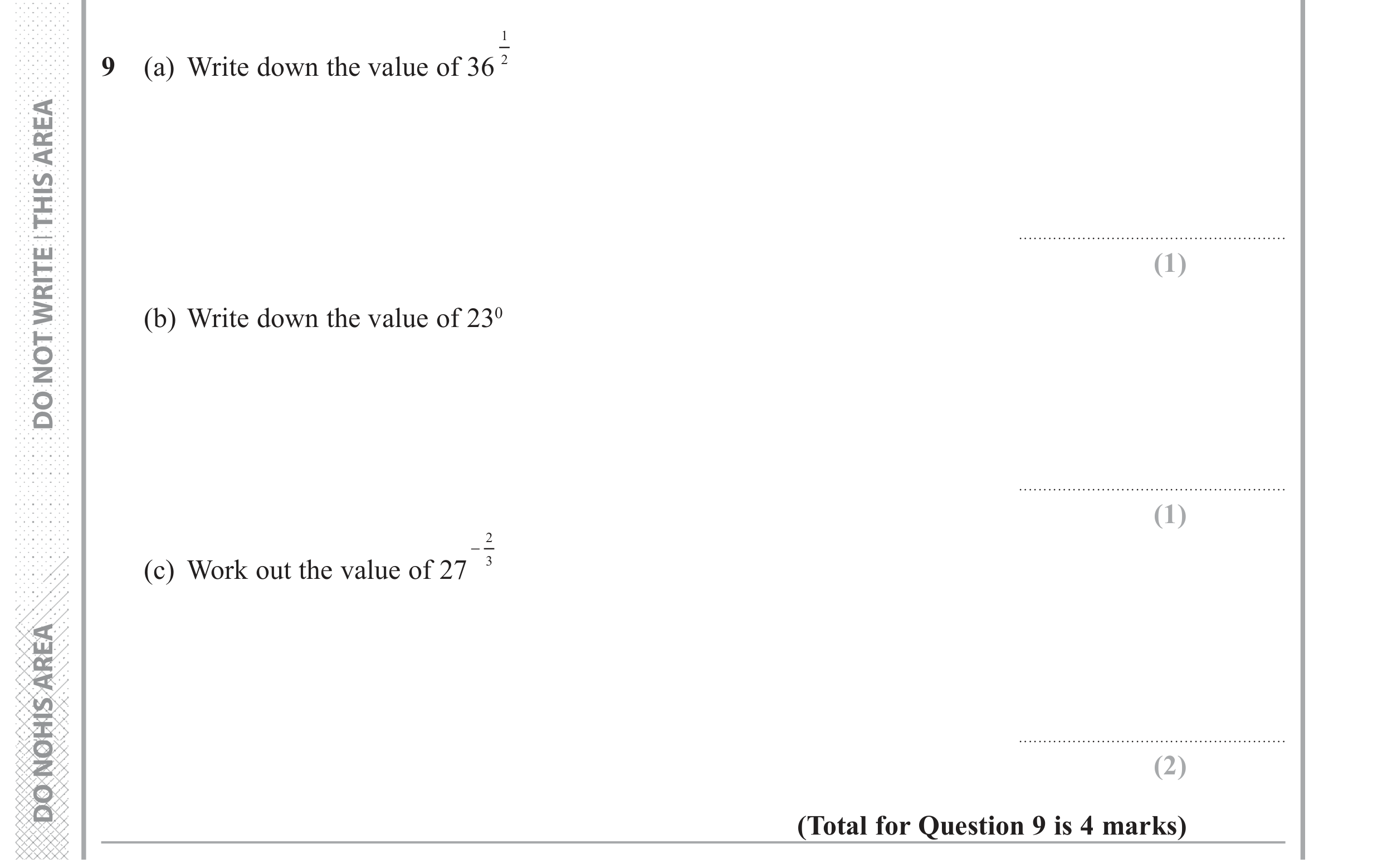 Question 9 — Powers — Edexcel GCSE June 2018