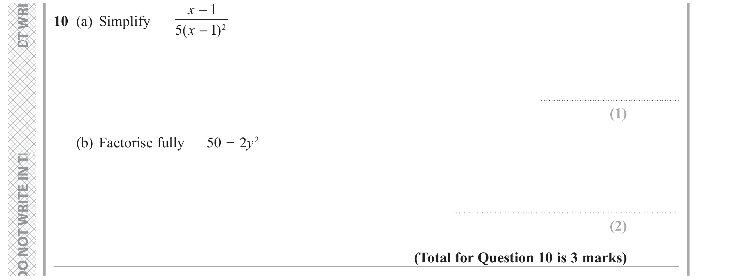 Question 10 — Algebra (Expand/Simplify/Factorise) — Edexcel GCSE November 2018