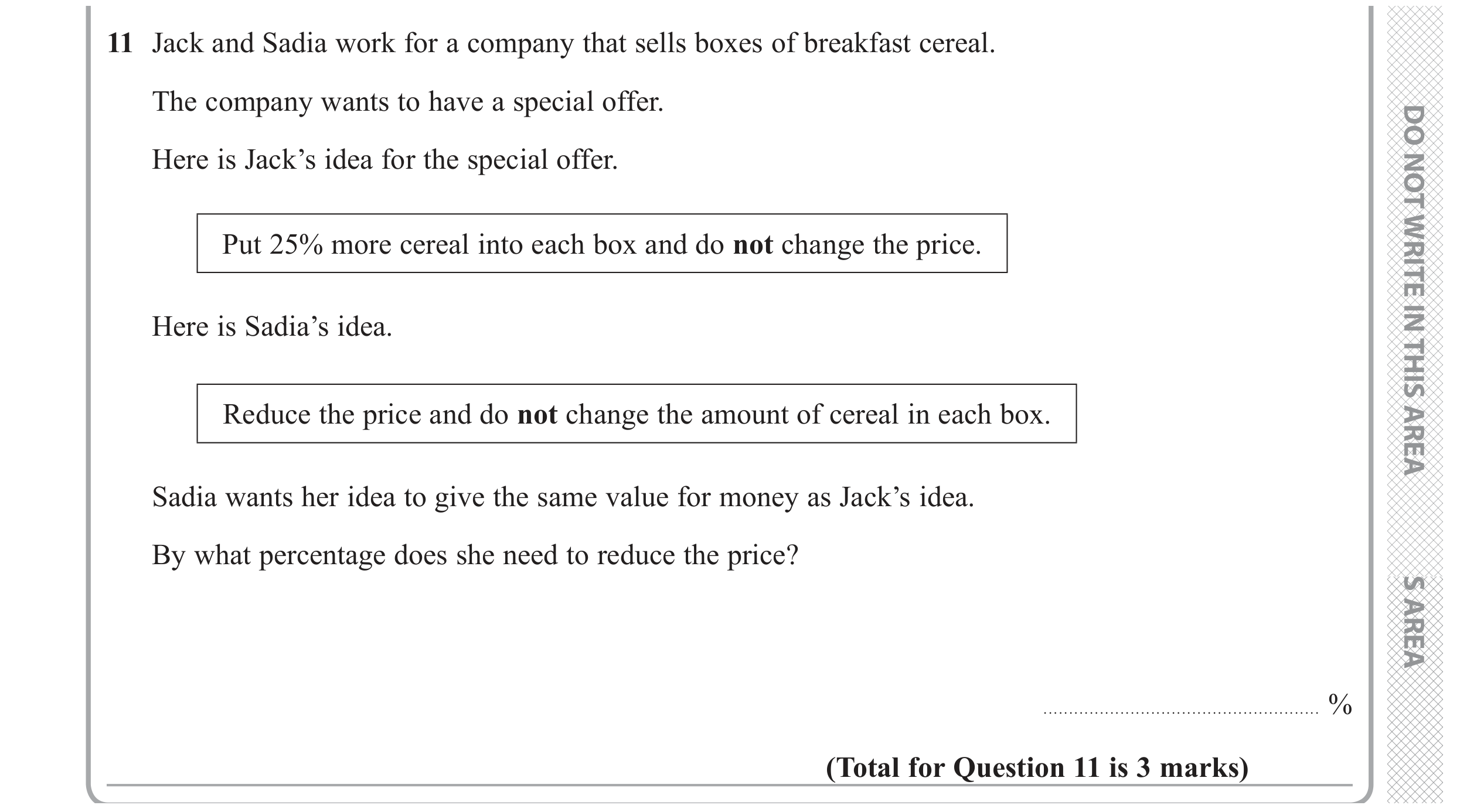 Question 11 — Percentages — Edexcel GCSE November 2018
