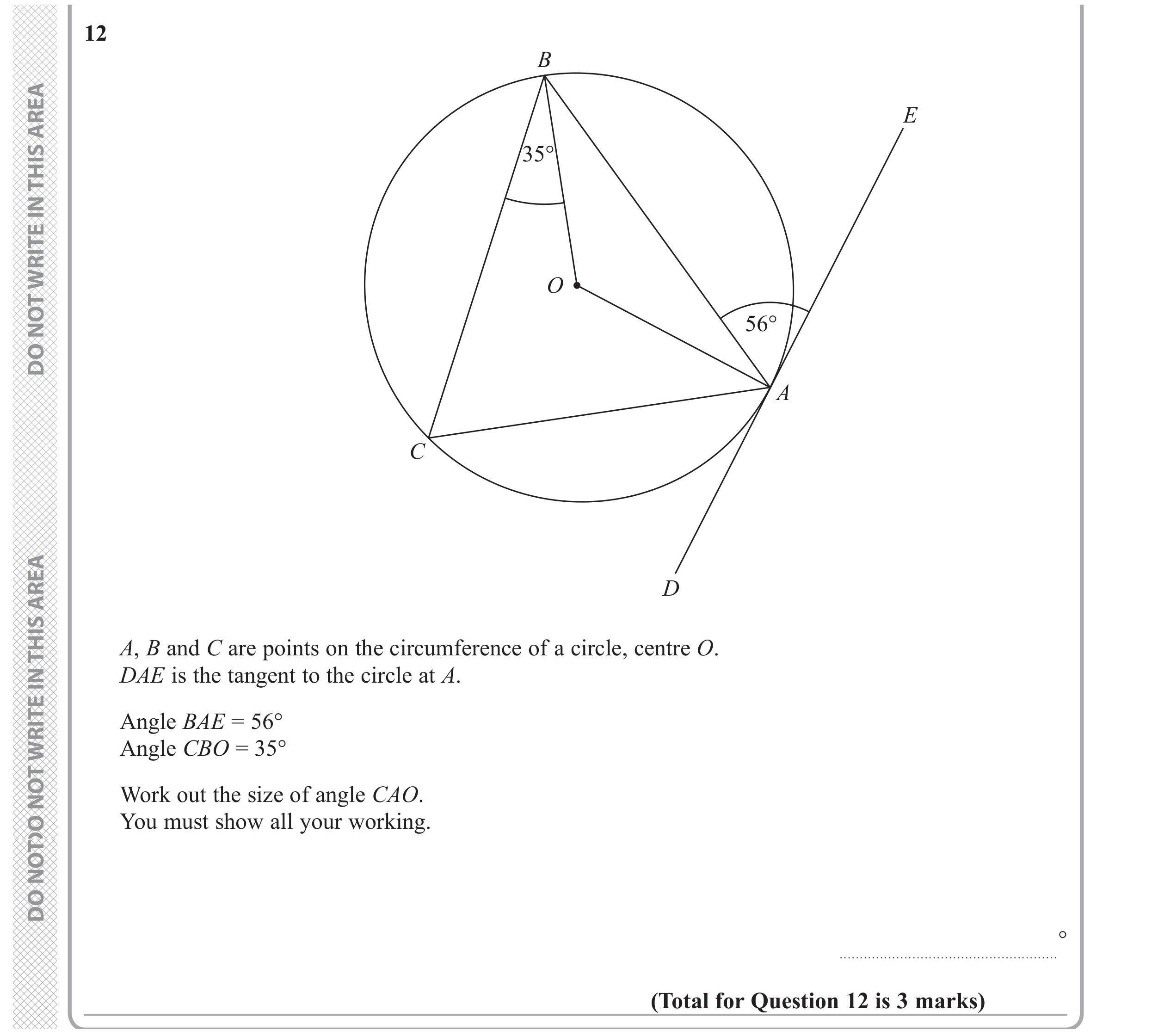 Question 12 — Circle Theorems — Edexcel GCSE November 2018
