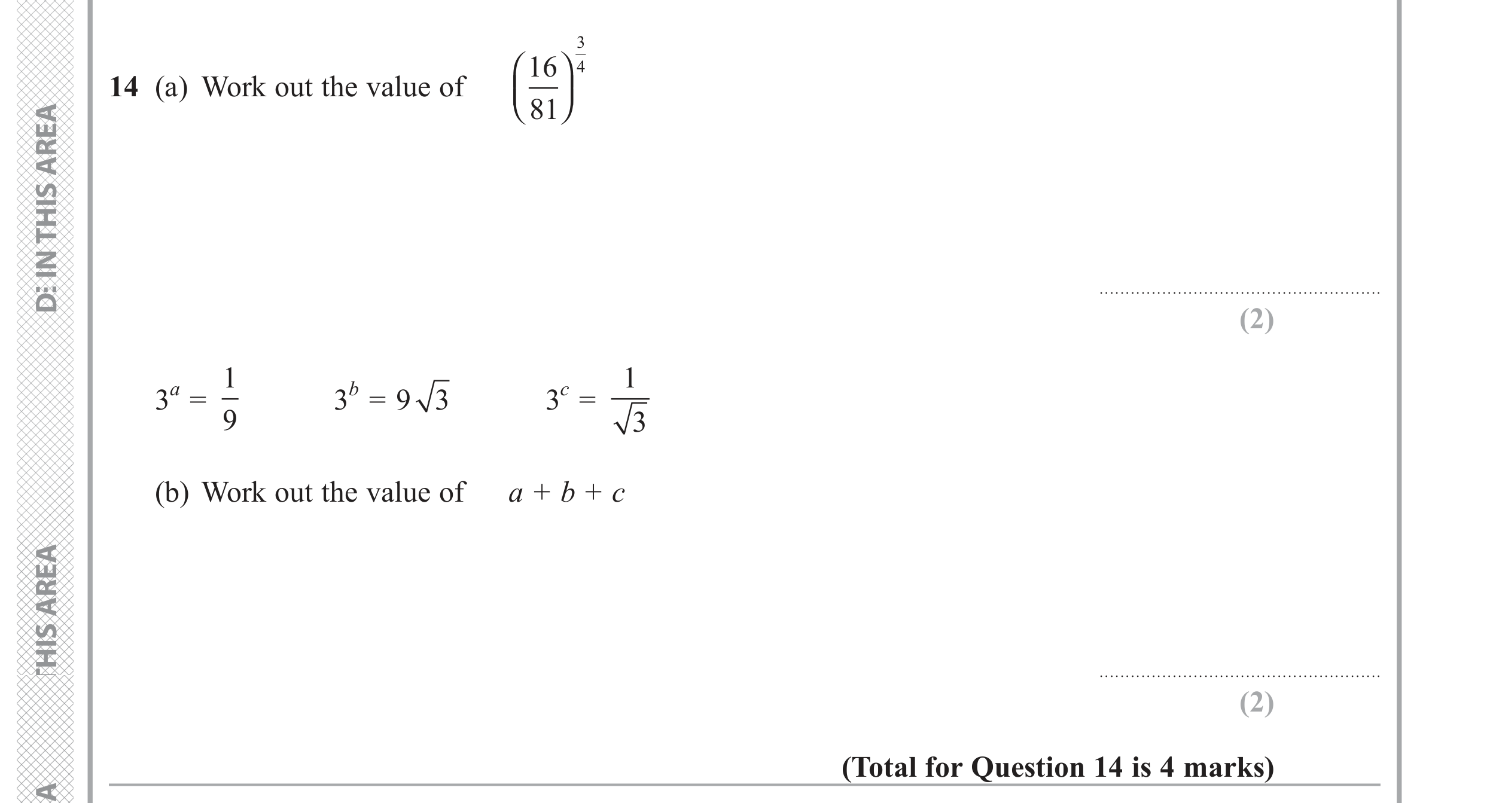 Question 14 — Powers — Edexcel GCSE November 2018