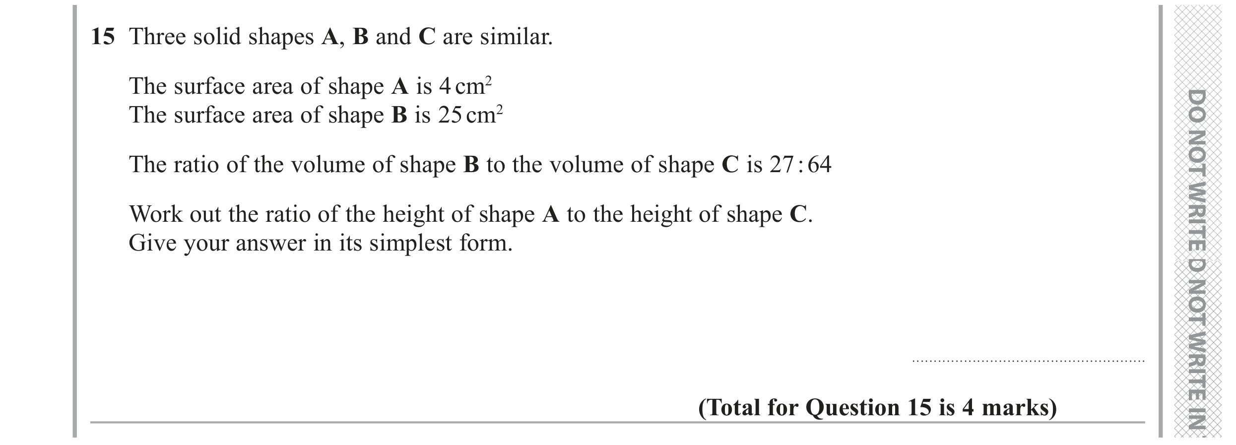 Question 15 — Congruence and Similarity, Ratios — Edexcel GCSE November 2018