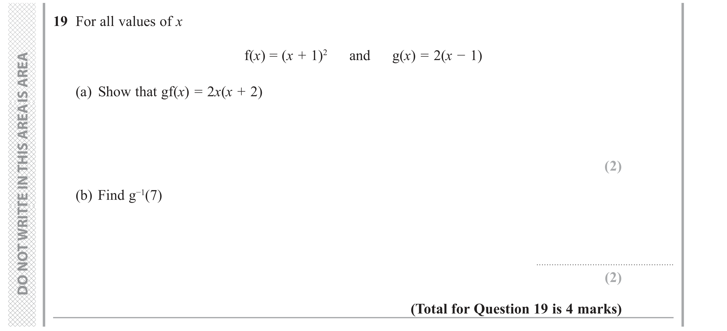 Question 19 — Functions — Edexcel GCSE November 2018