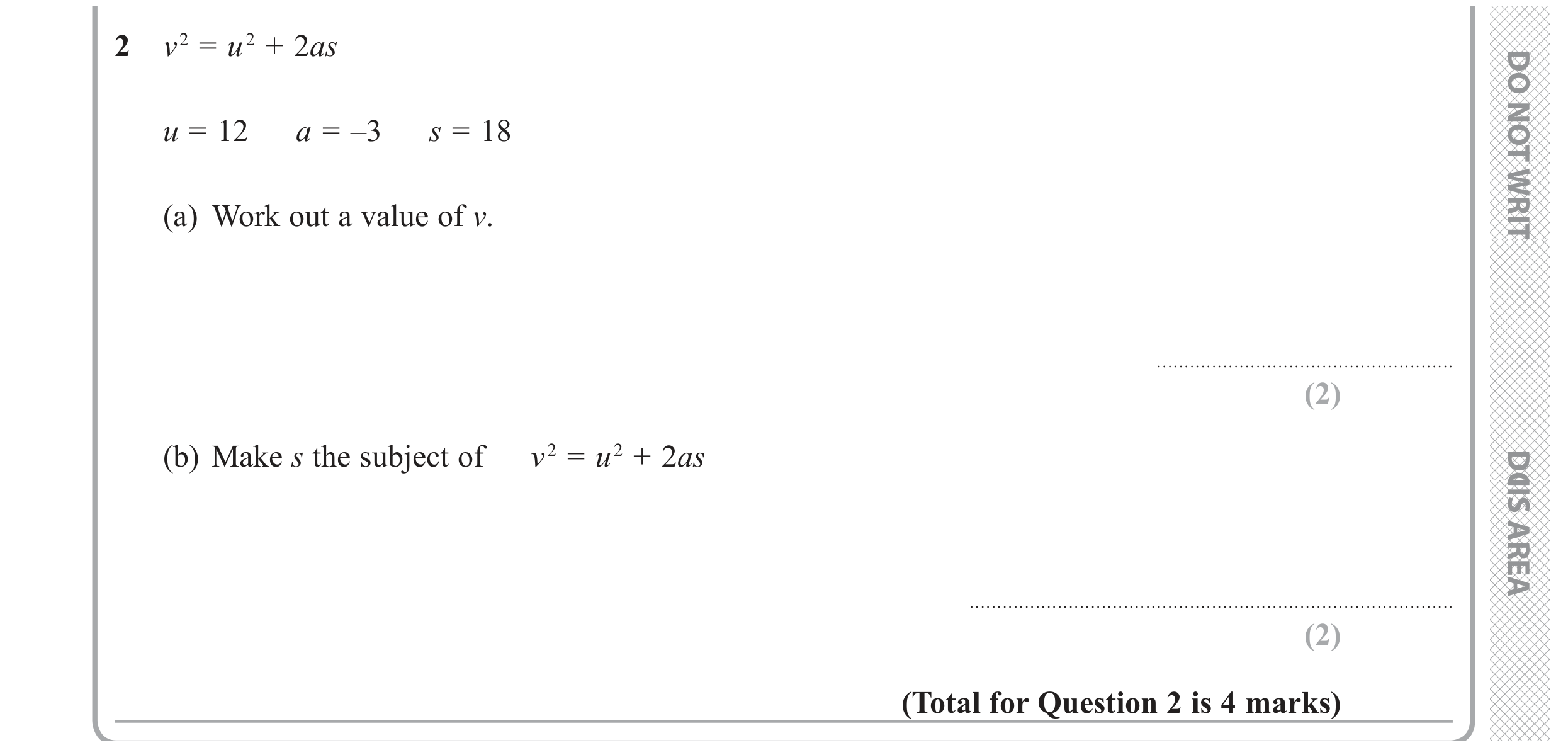 Question 2 — Formulae — Edexcel GCSE November 2018