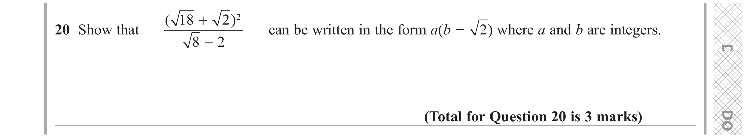 Question 20 — Surds — Edexcel GCSE November 2018