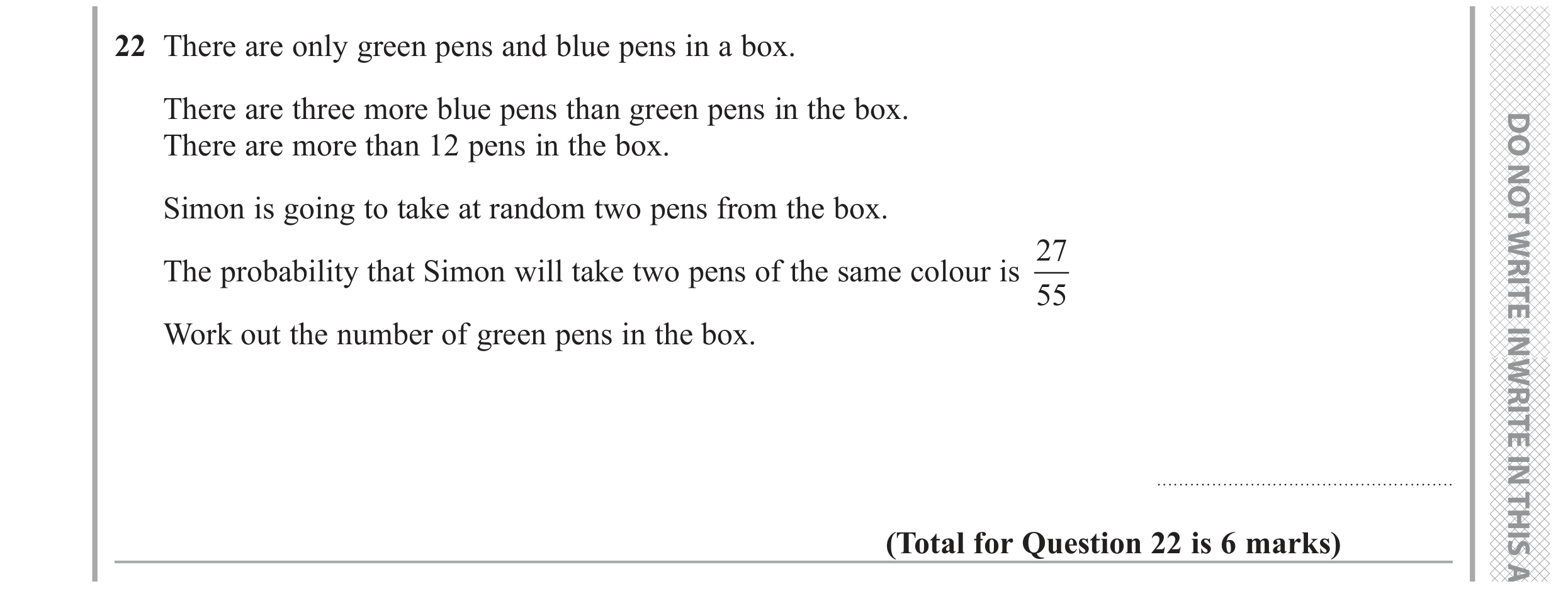 Question 22 — Probability — Edexcel GCSE November 2018