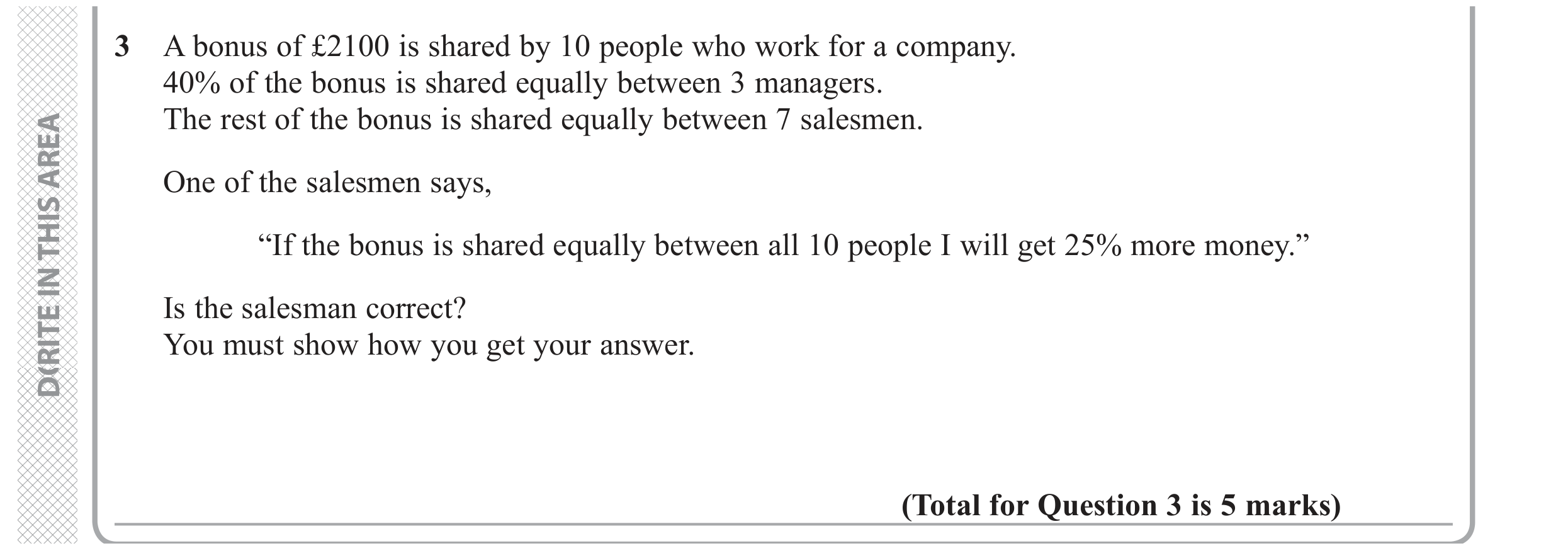 Question 3 — Percentages — Edexcel GCSE November 2018