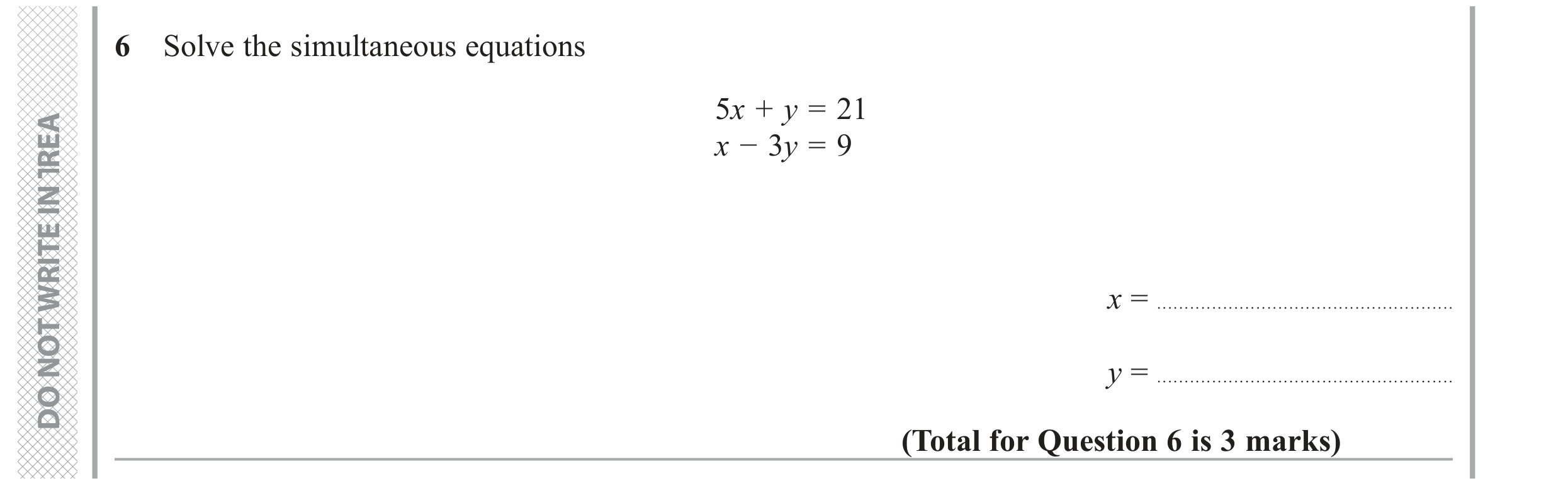 Question 6 — Simultaneous Equations — Edexcel GCSE November 2018