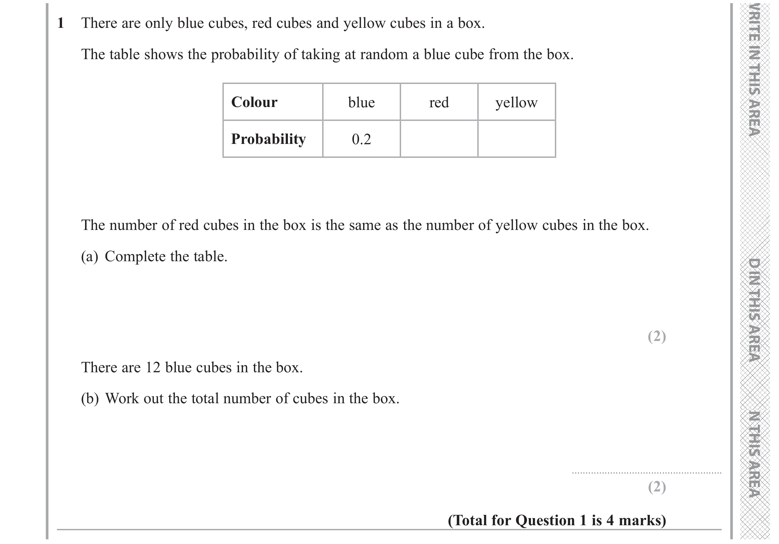 Question 1 — Probability — Edexcel GCSE June 2019