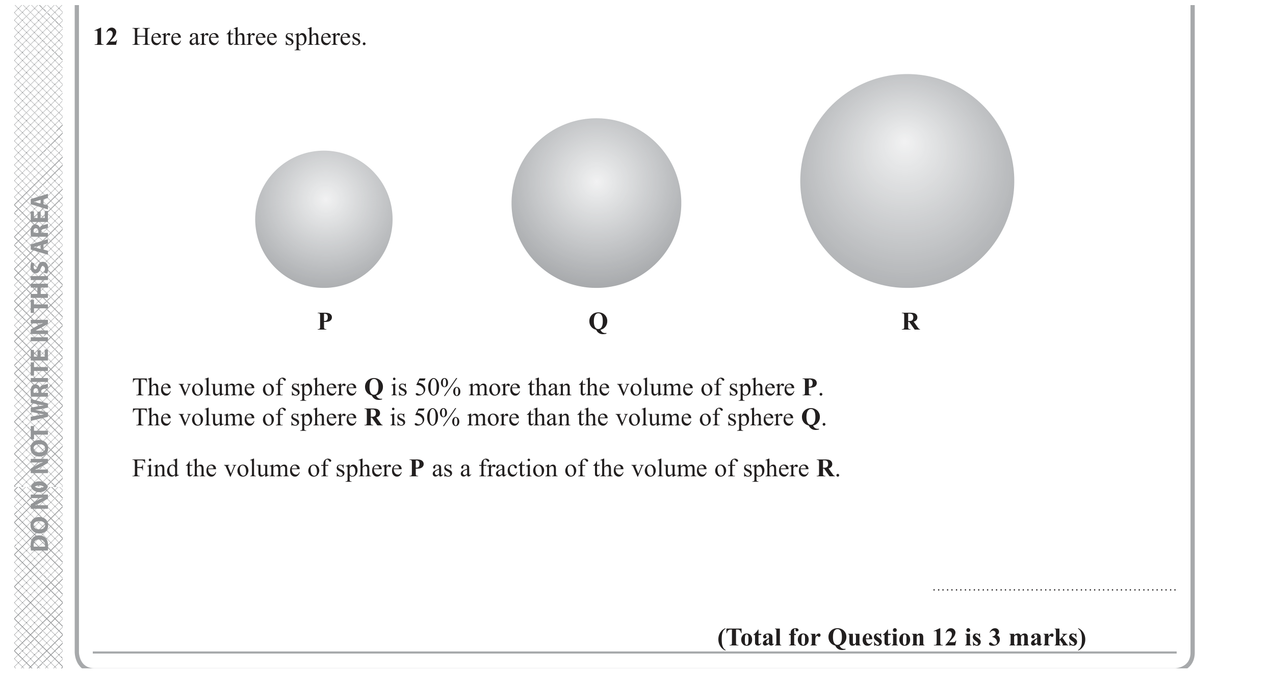 Question 12 — Percentages, 3D Shapes and Volume — Edexcel GCSE June 2019