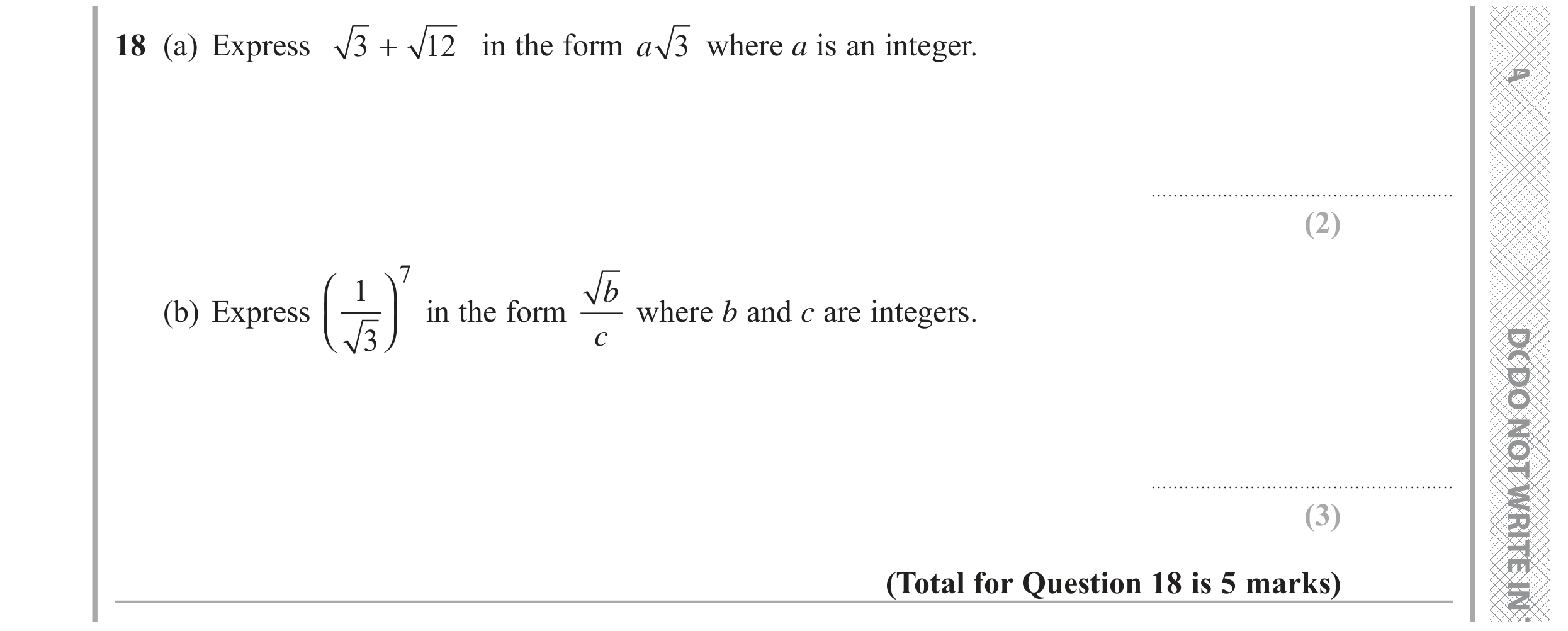 Question 18 — Surds — Edexcel GCSE June 2019