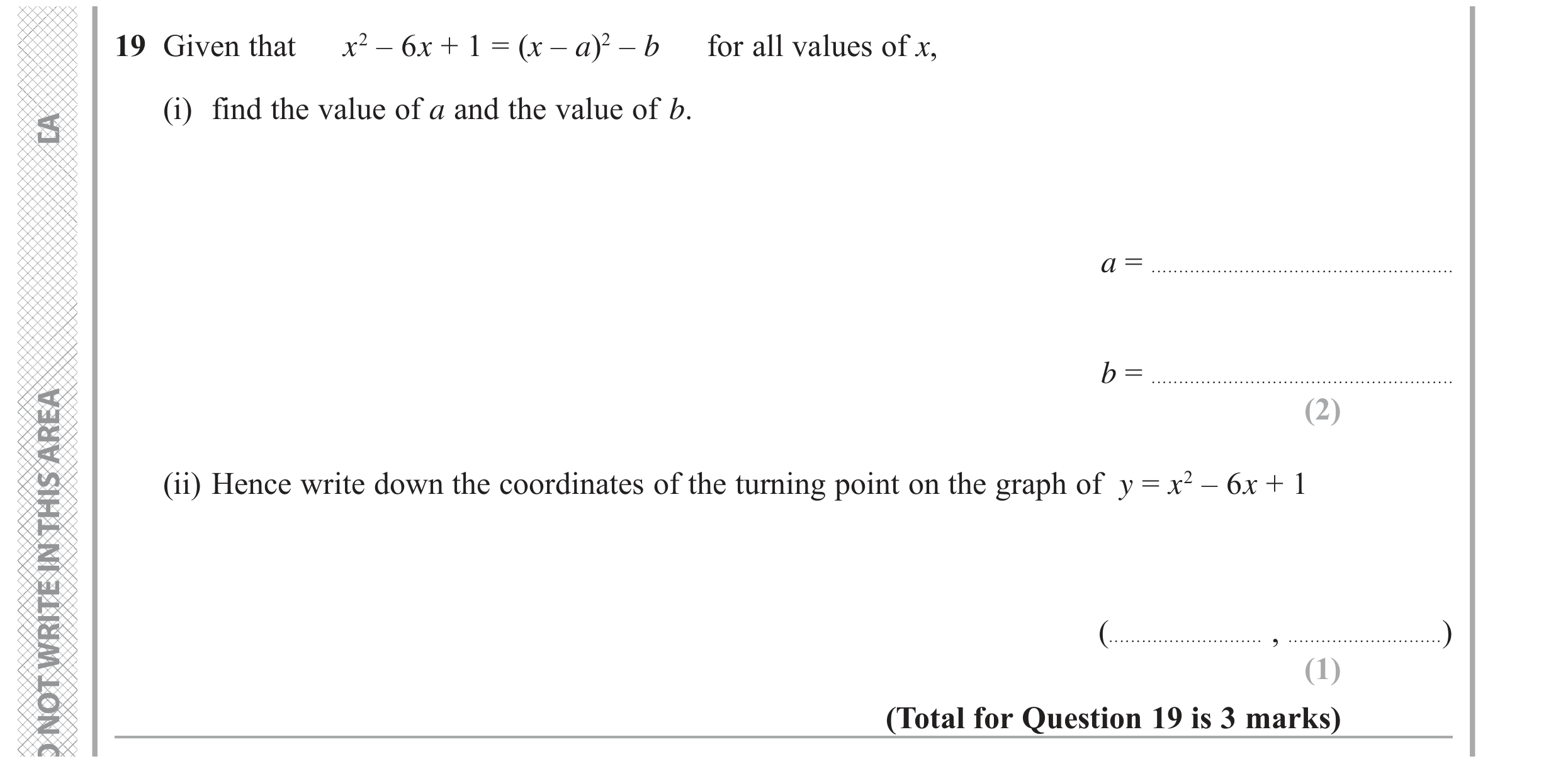 Question 19 — Quadratic Equations — Edexcel GCSE June 2019