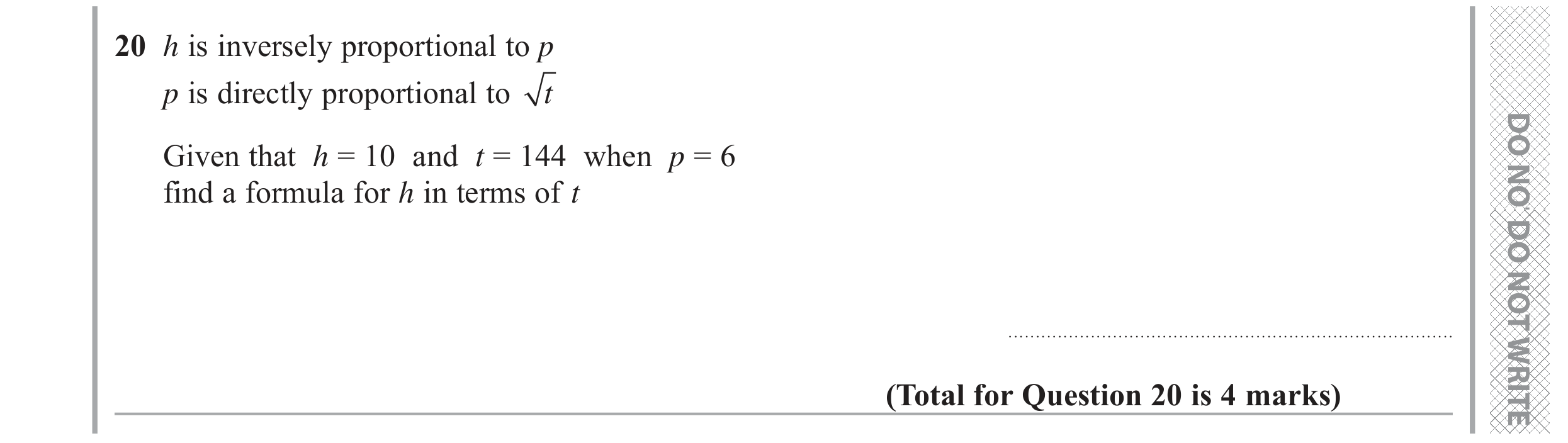 Question 20 — Proportion — Edexcel GCSE June 2019