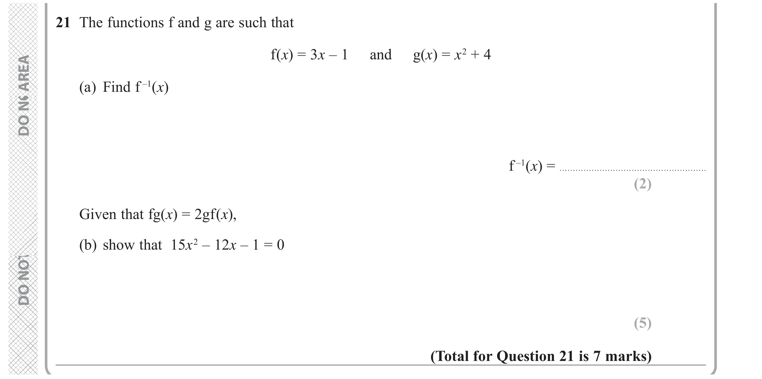 Question 21 — Functions — Edexcel GCSE June 2019