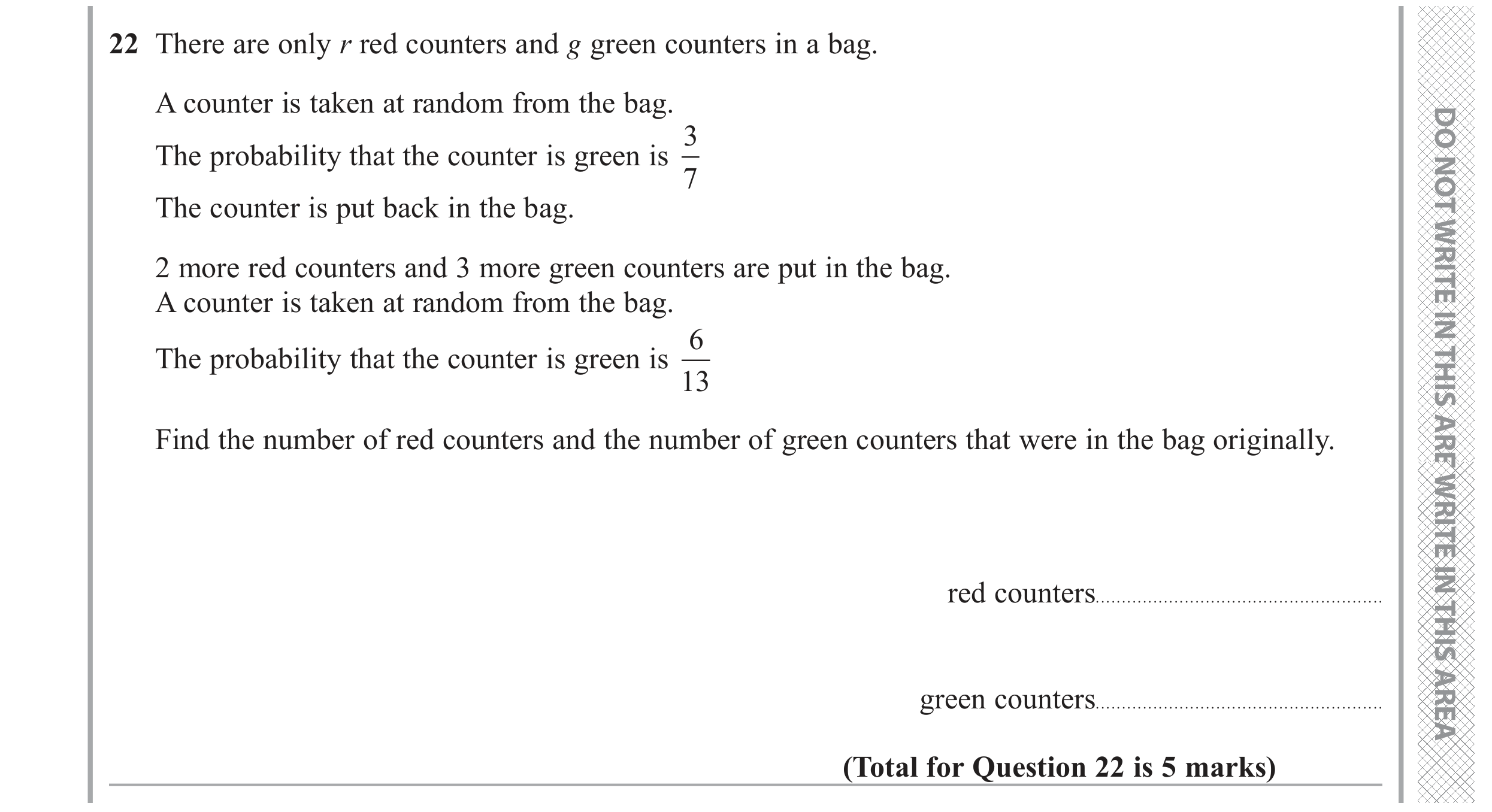 Question 22 — Probability — Edexcel GCSE June 2019