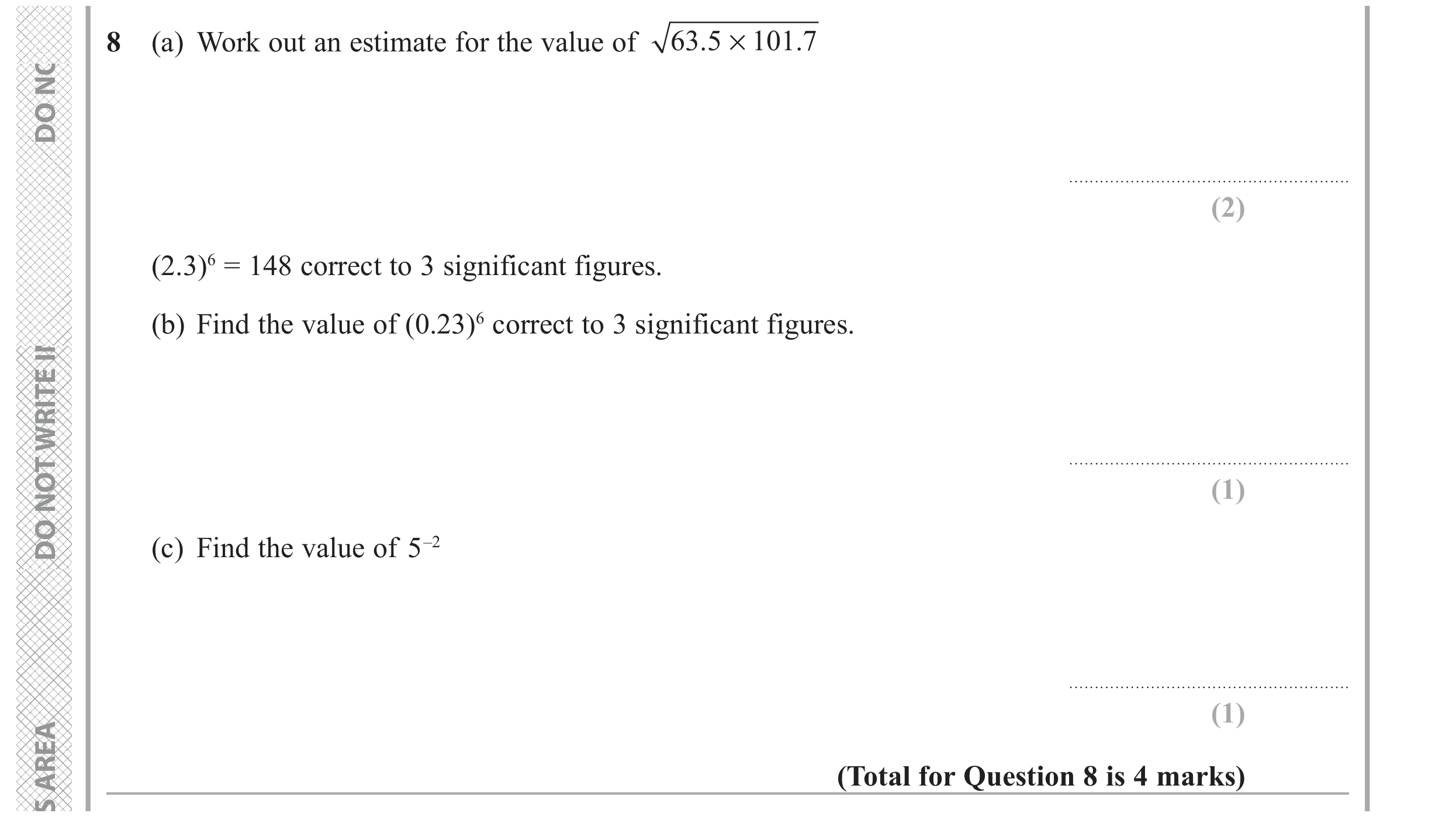 Question 8 — Estimations, Powers — Edexcel GCSE June 2019