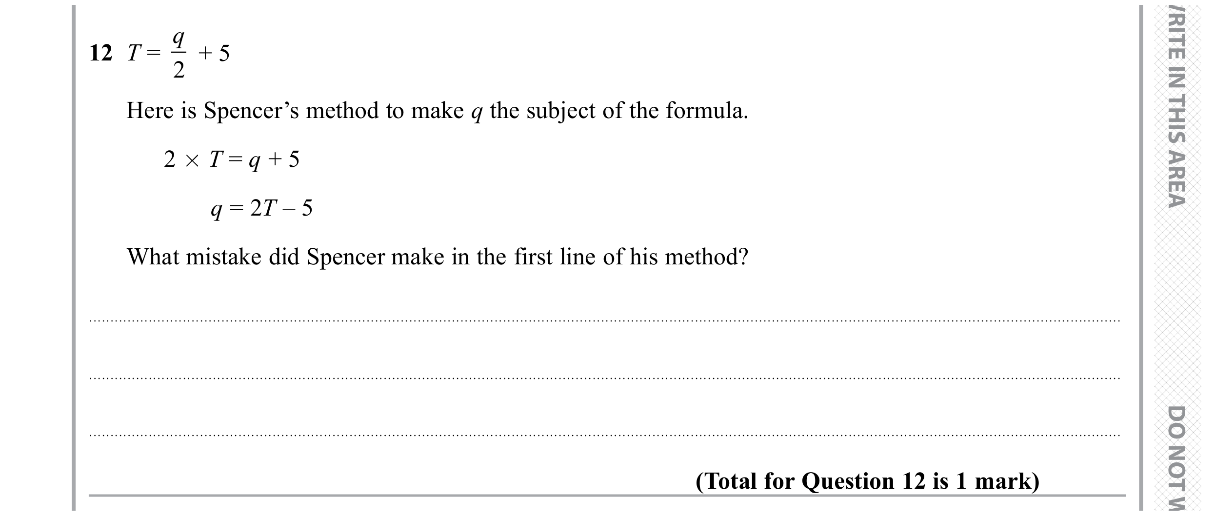 Question 12 — Formulae — Edexcel GCSE November 2019