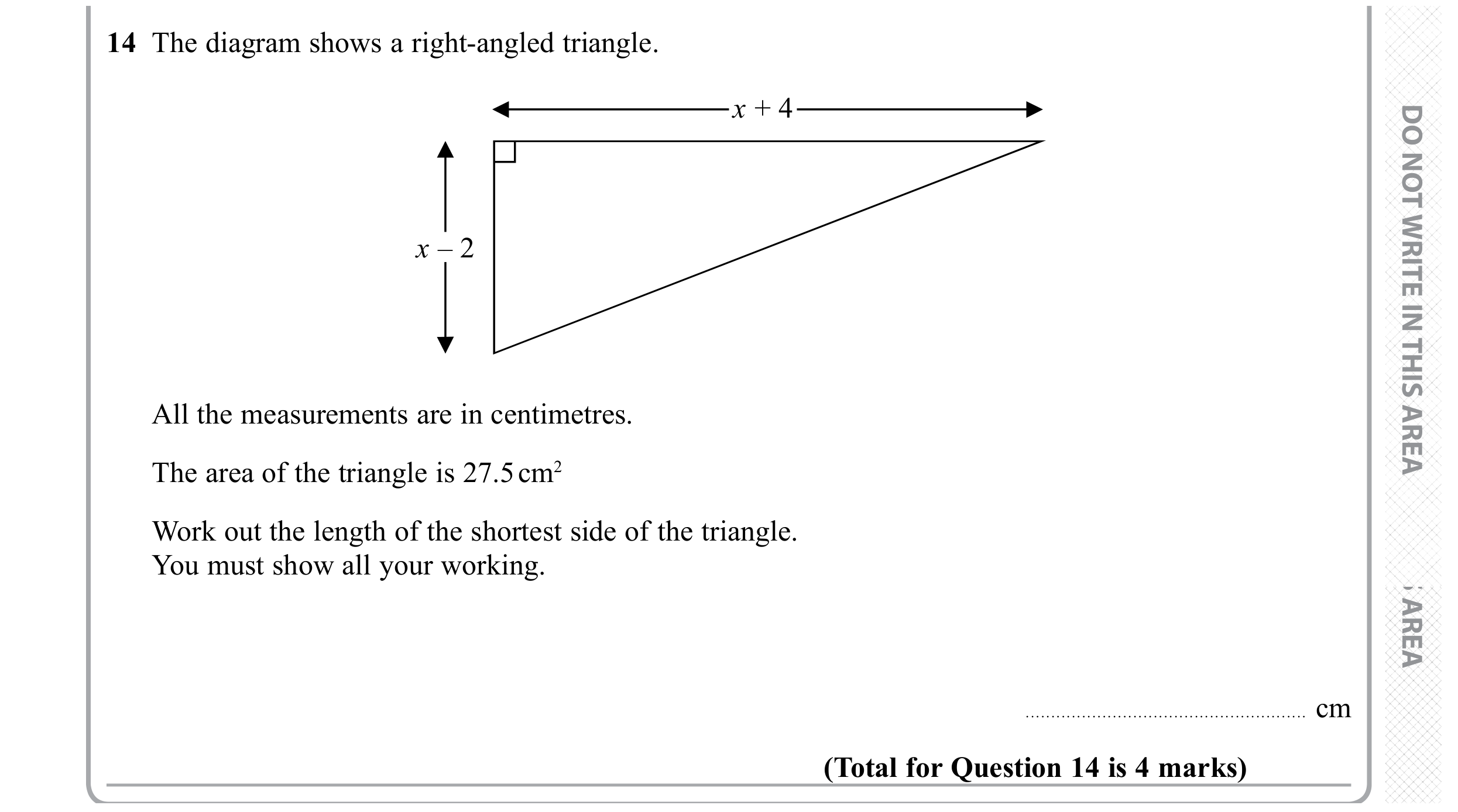 Question 14 — Perimeter and Area — Edexcel GCSE November 2019
