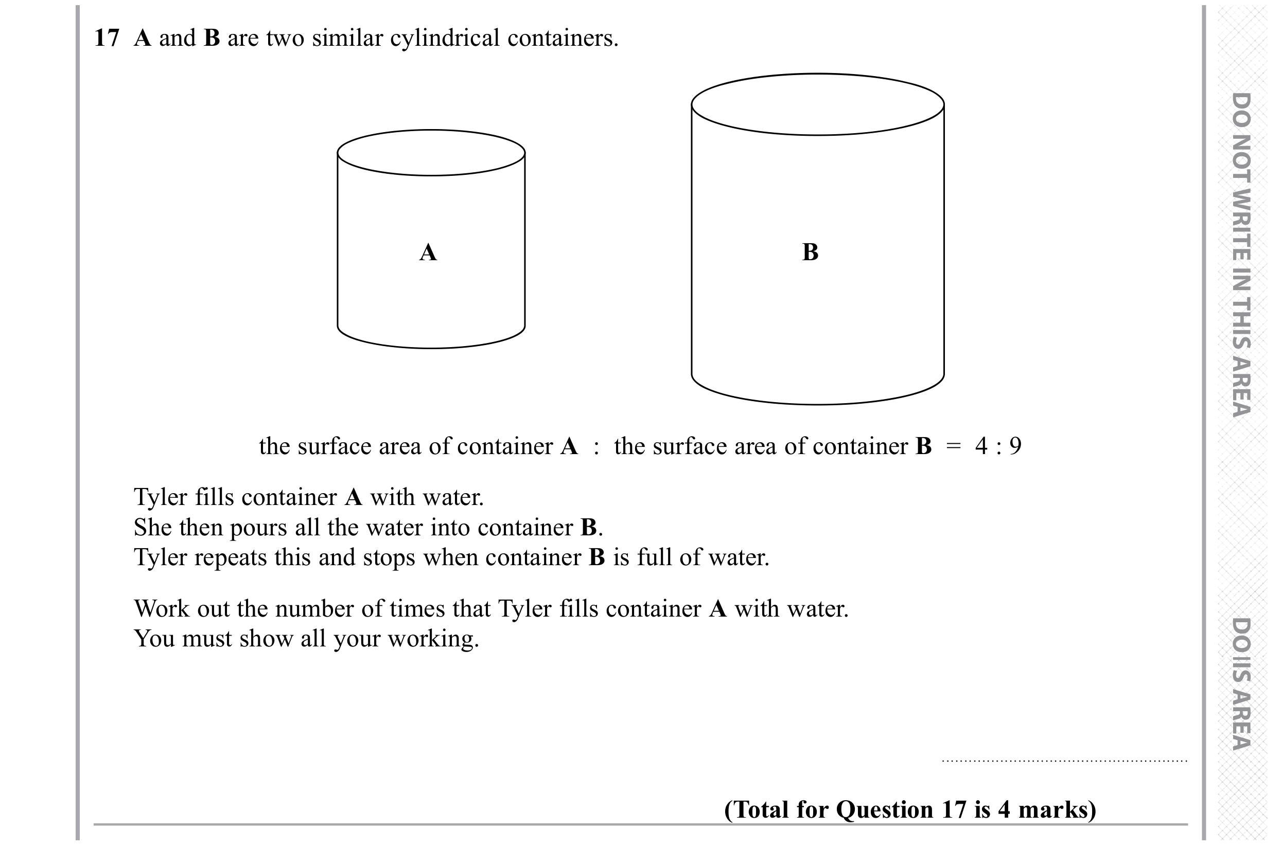 Question 17 — Congruence and Similarity, Ratios, 3D Shapes and Volume — Edexcel GCSE November 2019