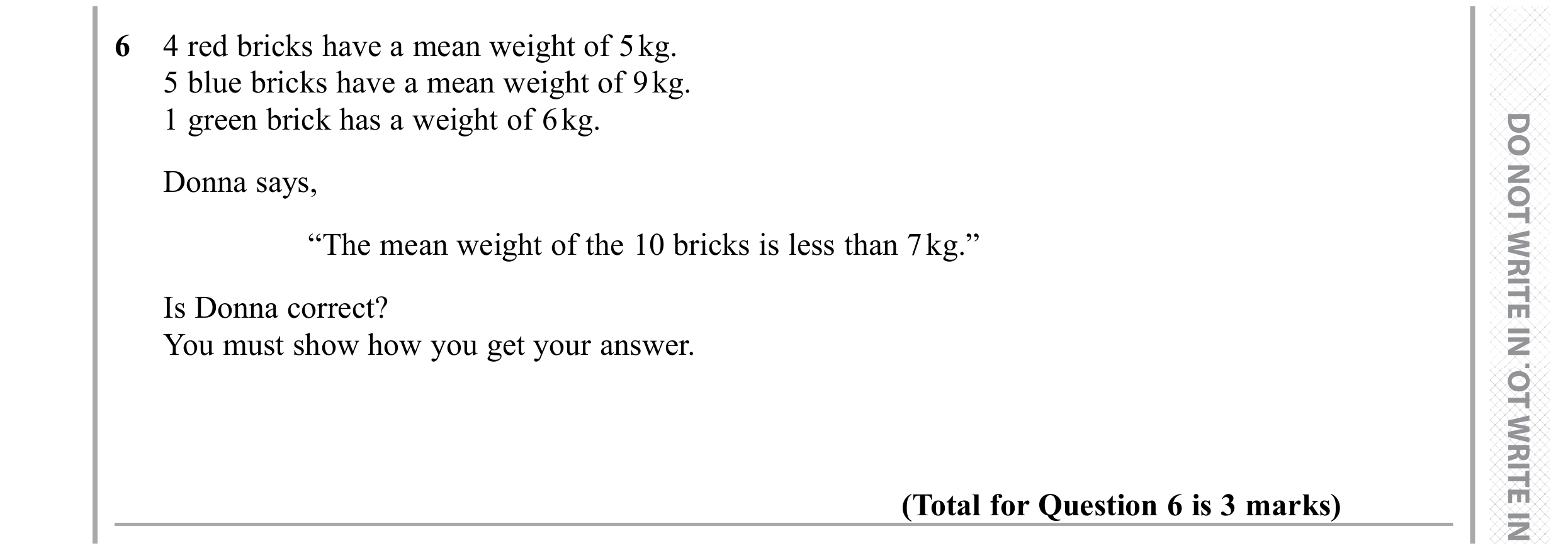 Question 6 — Mean/Median/Mode/Range — Edexcel GCSE November 2019