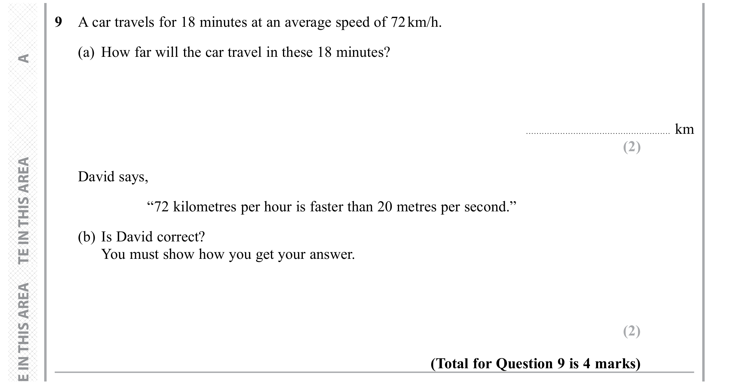Question 9 — Speed/Distance/Time/Density/Pressure — Edexcel GCSE November 2019