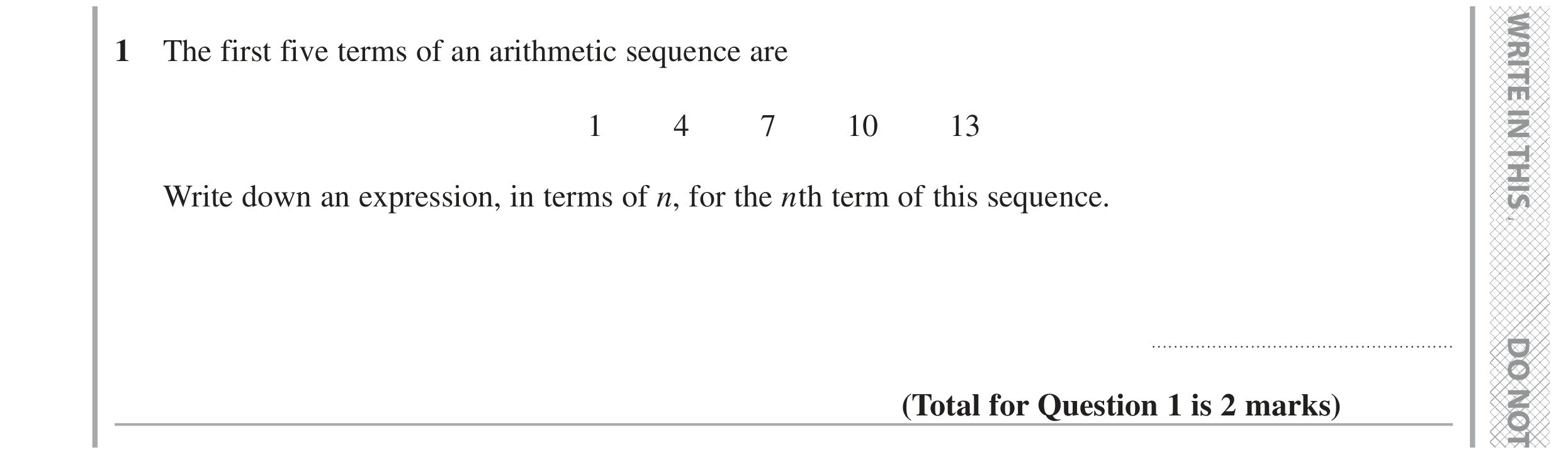 Question 1 — Sequences — Edexcel GCSE November 2020
