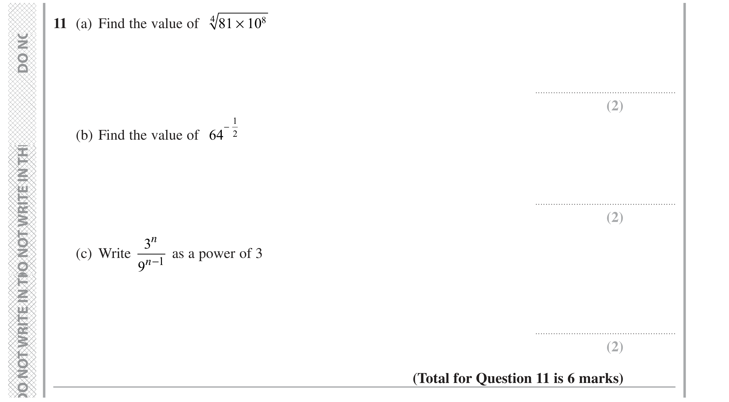 Question 11 — Powers — Edexcel GCSE November 2020