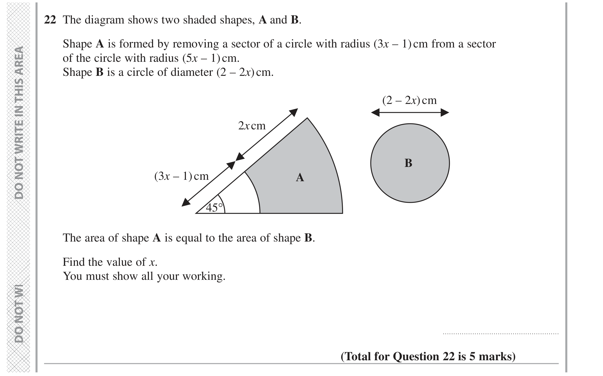 Question 22 — Sectors, Perimeter and Area — Edexcel GCSE November 2020