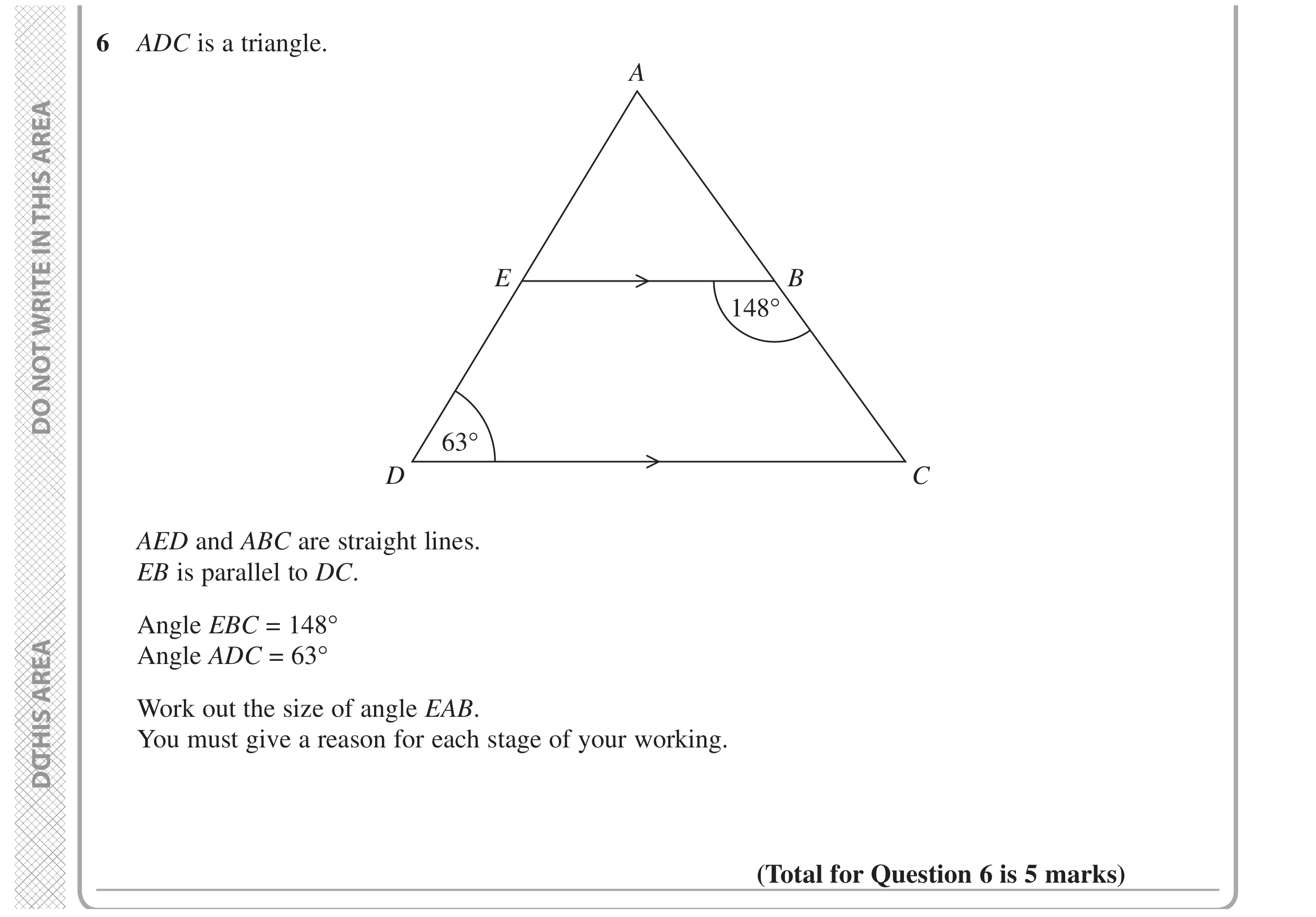 Question 6 — Angles, Angles in Parallel Lines — Edexcel GCSE November 2020
