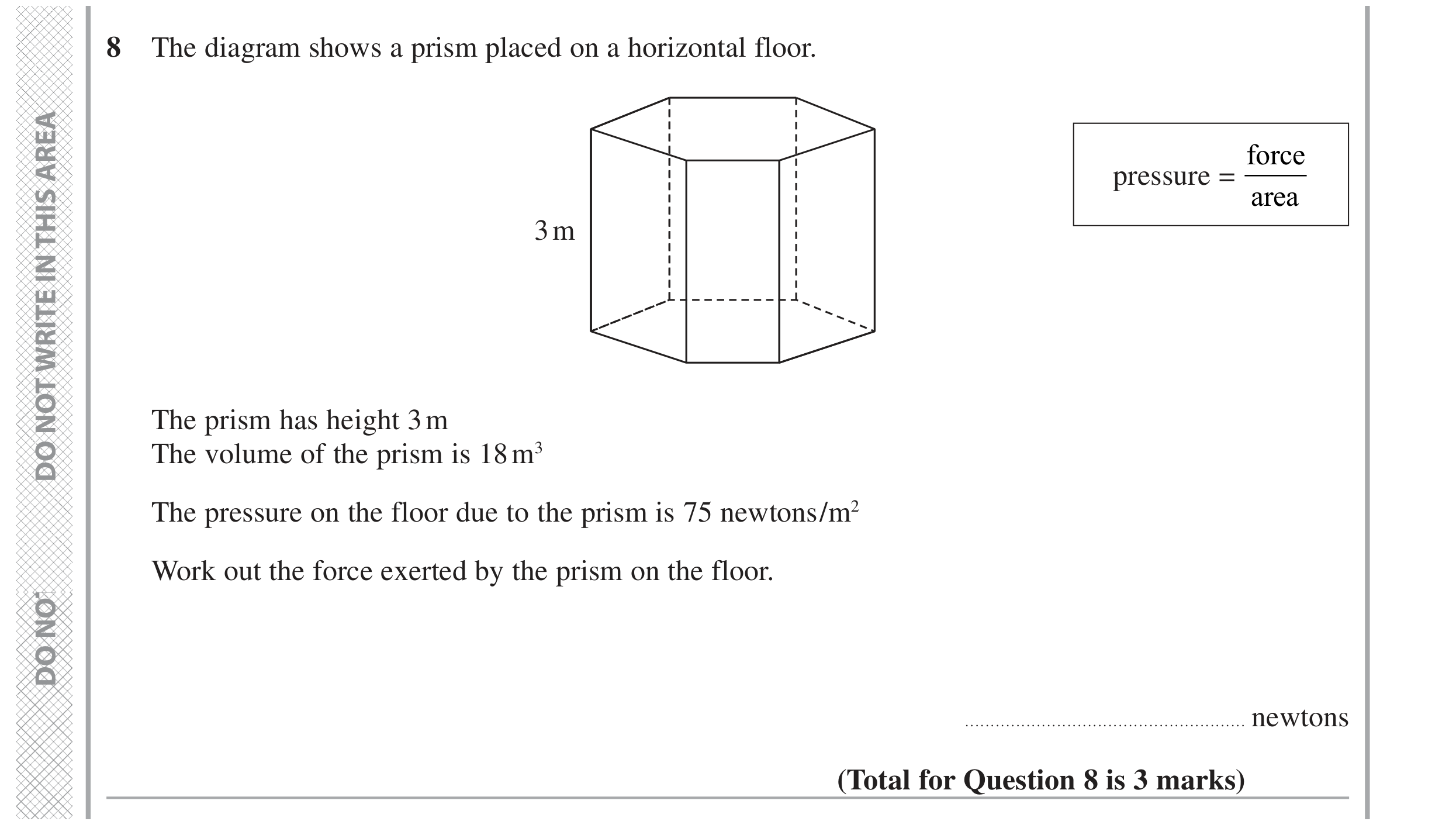 Question 8 — 3D Shapes and Volume, Speed/Distance/Time/Density/Pressure — Edexcel GCSE November 2020
