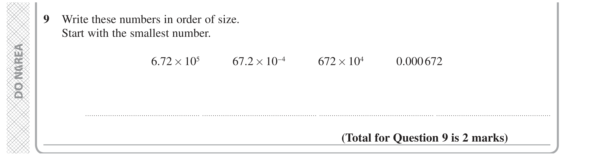 Question 9 — Standard Form — Edexcel GCSE November 2020